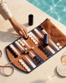 Monte Lago Backgammon Travel Set orange leather