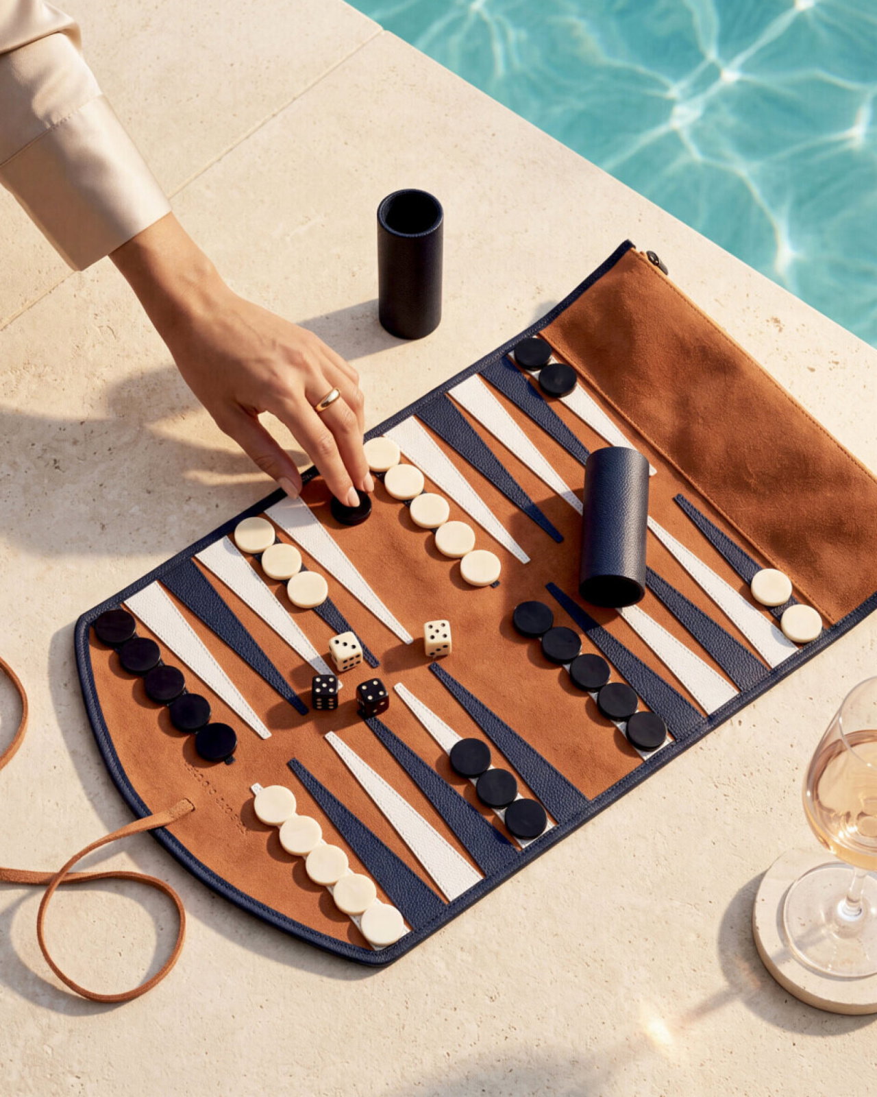 Monte Lago Backgammon Travel Set orange leather