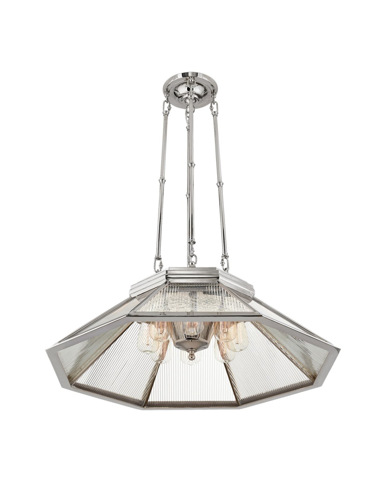 Rivington Eight-Paneled Chandelier Polished Nickel/Clear Ribbed Glass
