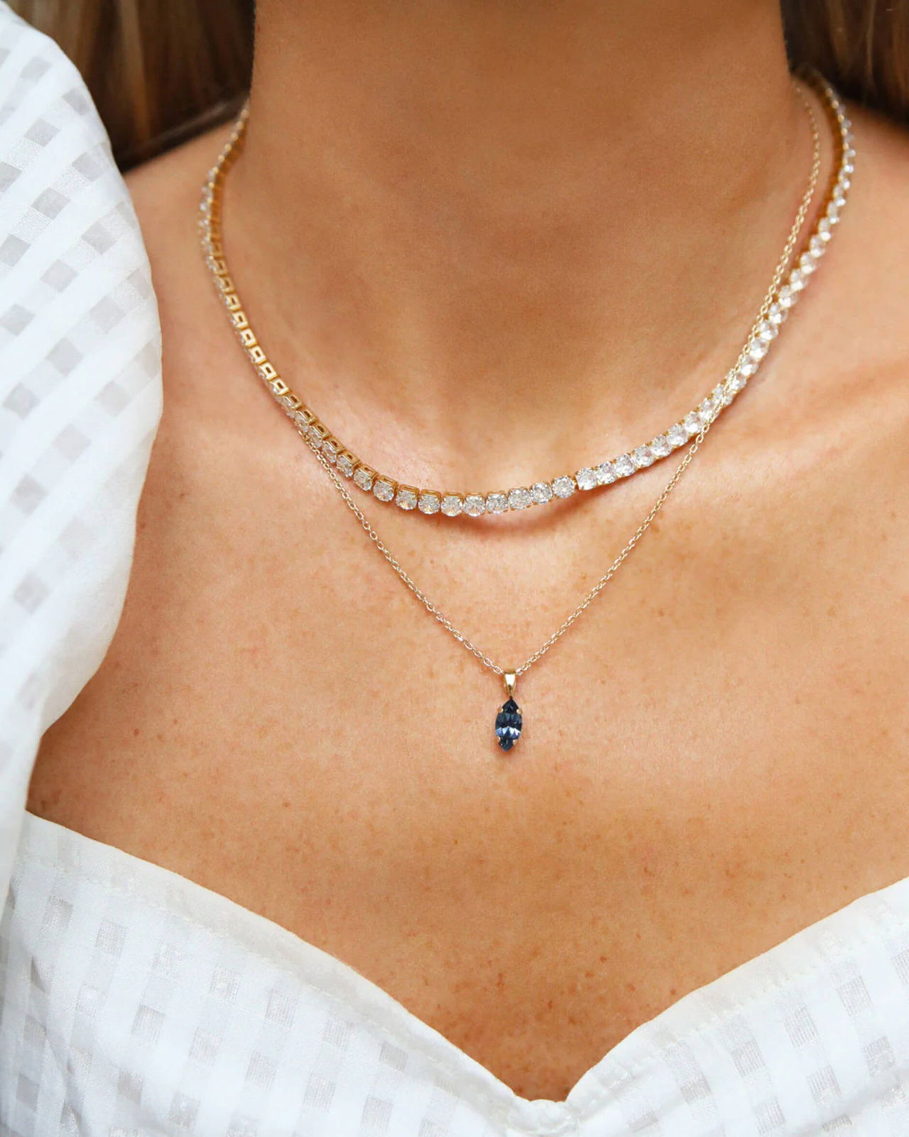 Petite Navette Necklace Denim Blue Rhodium