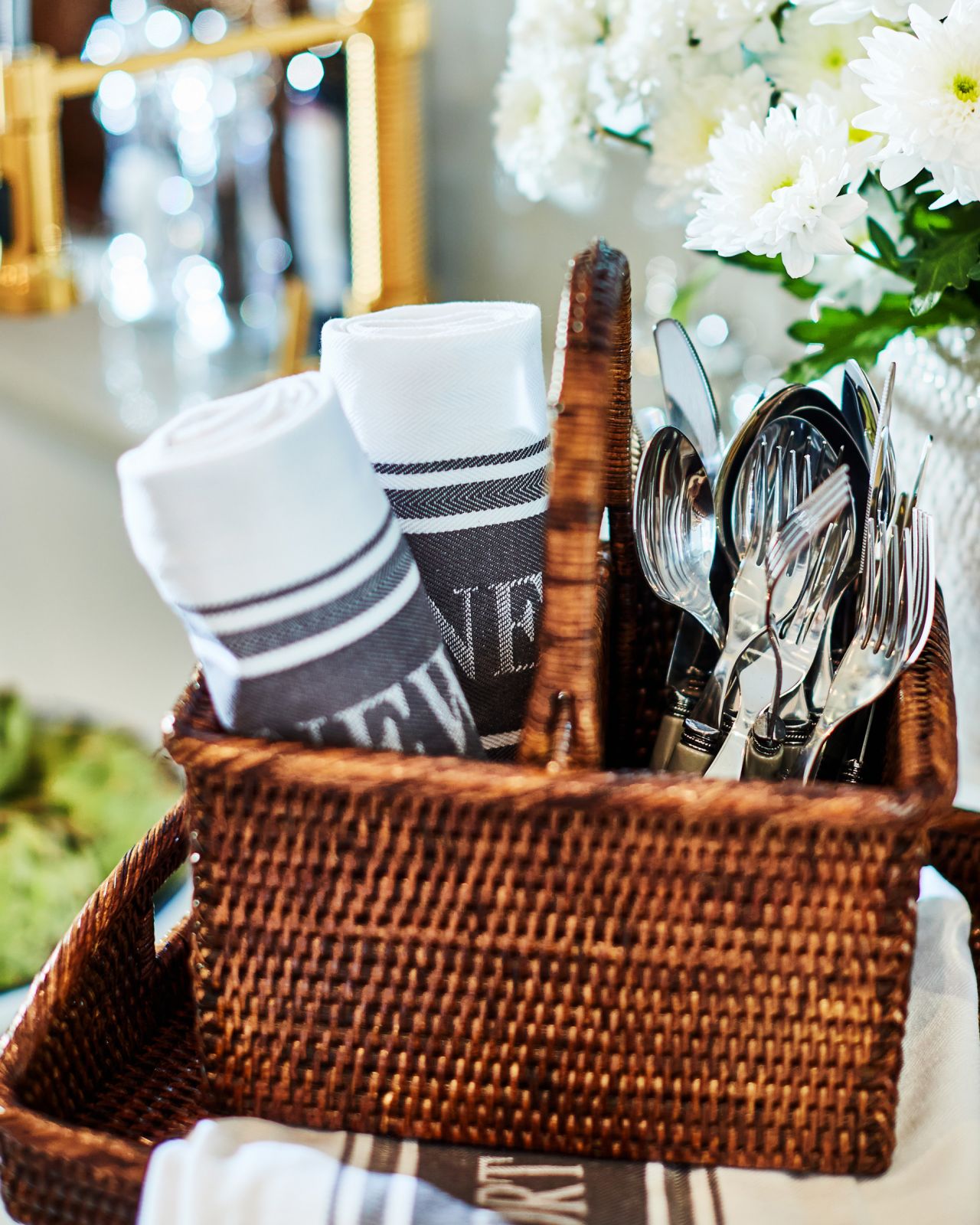 Provence kökshandduk vit/grå