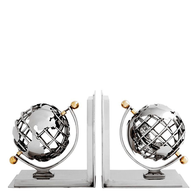 Globe bookend nickel set of 2