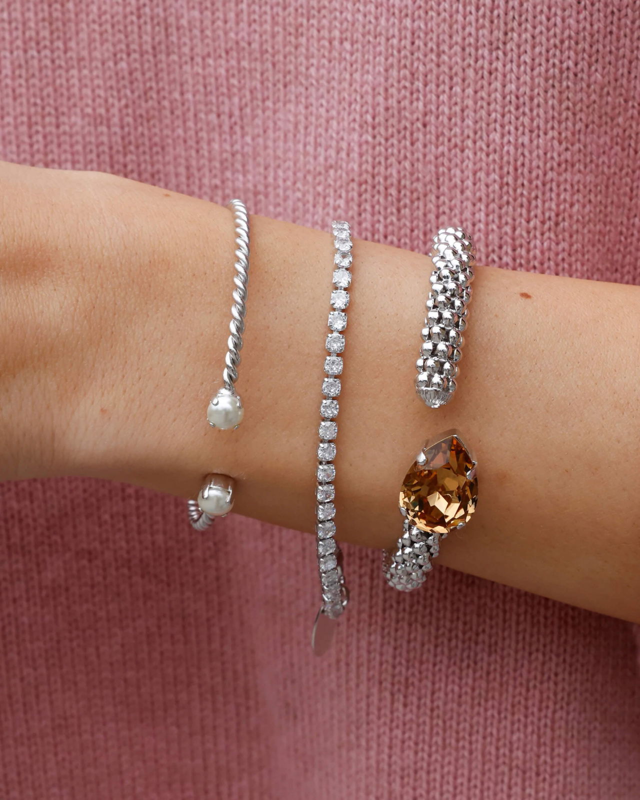Mini Twisted armbånd pearl rhodium