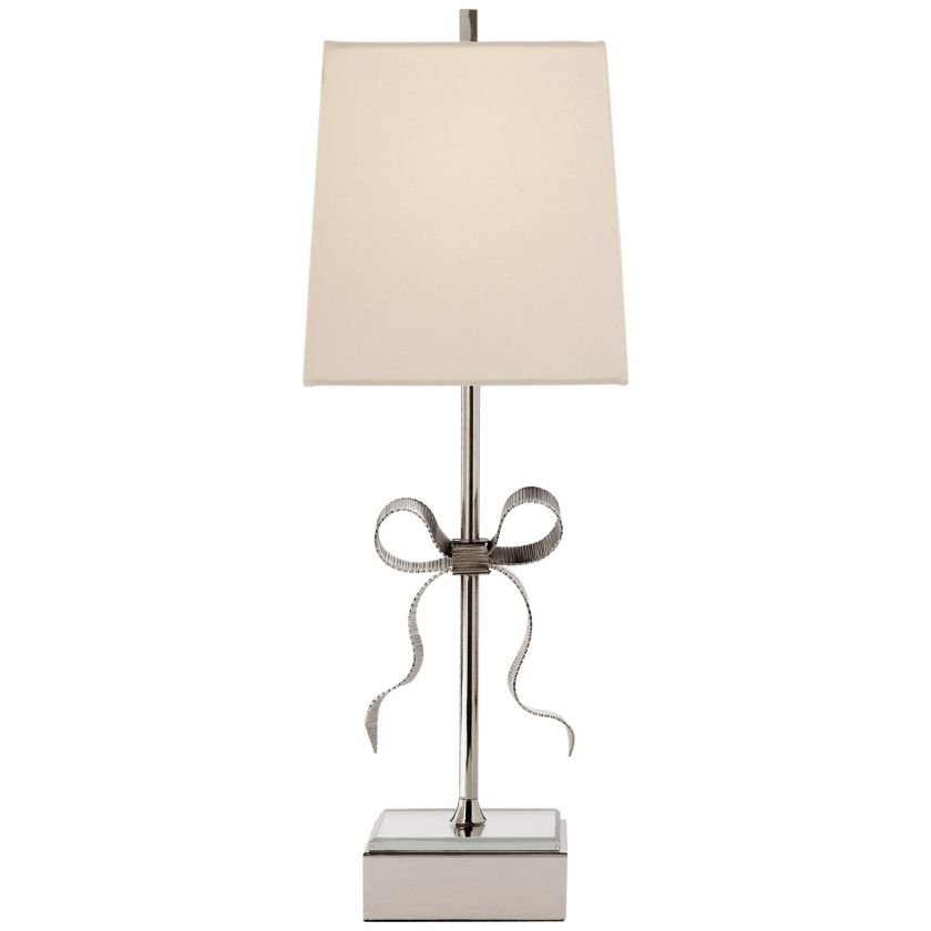 Ellery Gros-Grain Bow Table Lamp Polished Nickel and Mirror