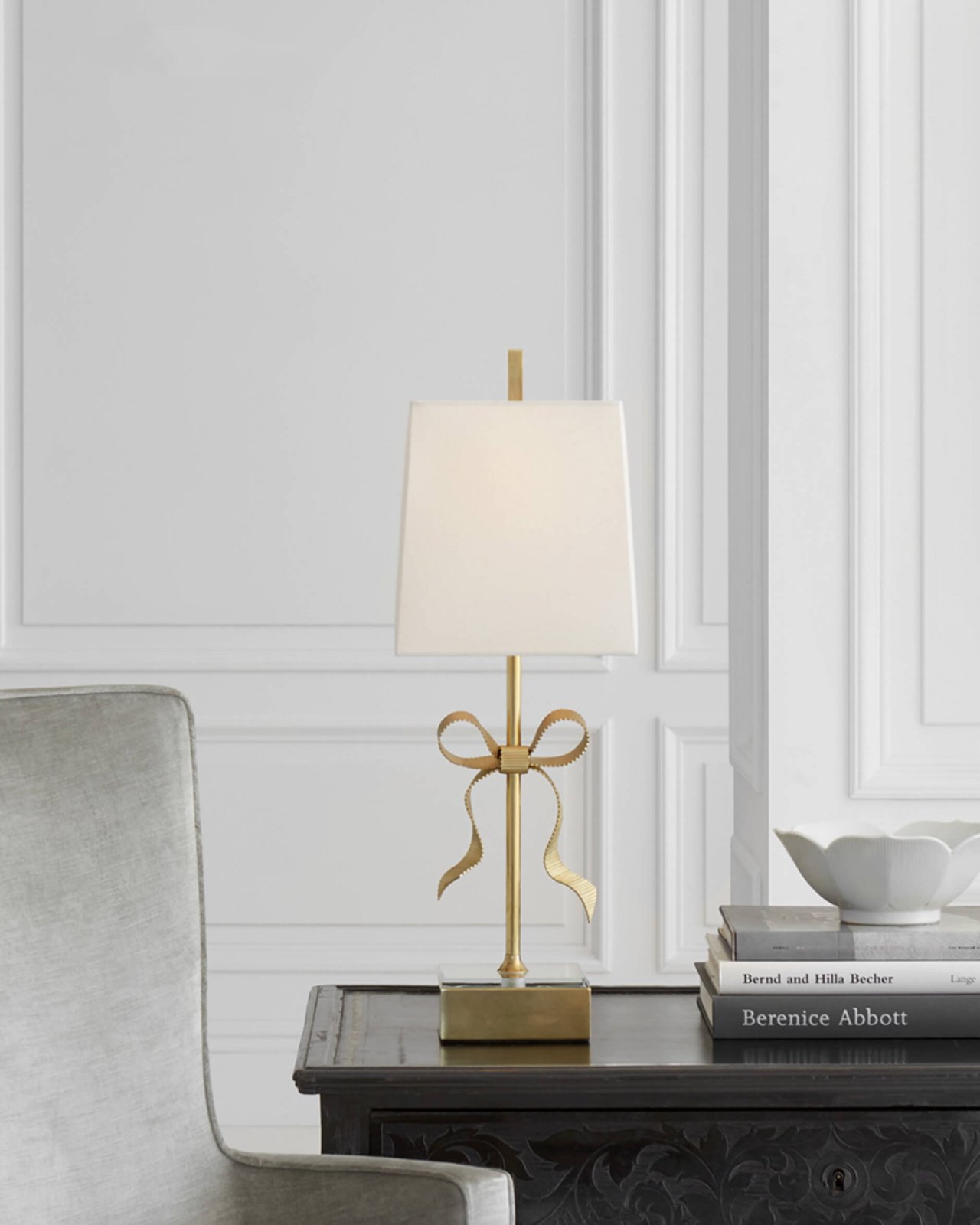 Ellery Gros-Grain Bow Table Lamp Soft Brass and Mirror