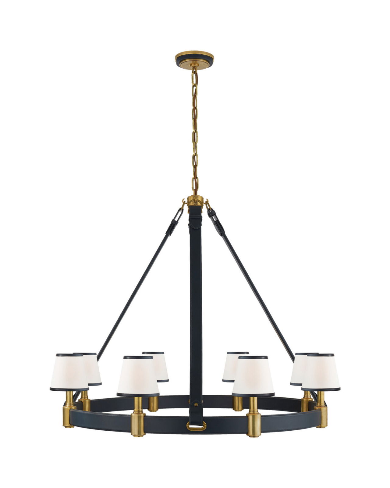 Riley Ring Chandelier Natural Brass/Navy Leather