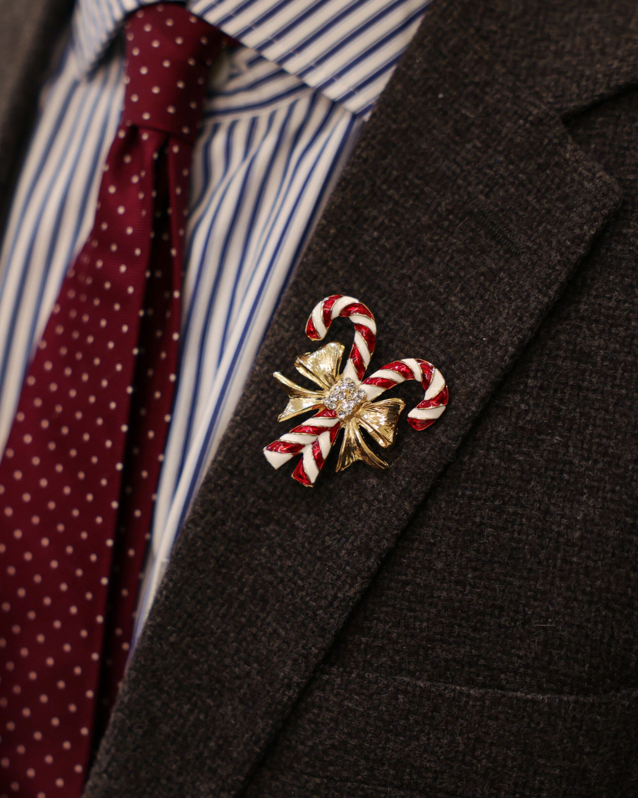 Julius Candy Cane Brooch Red/White