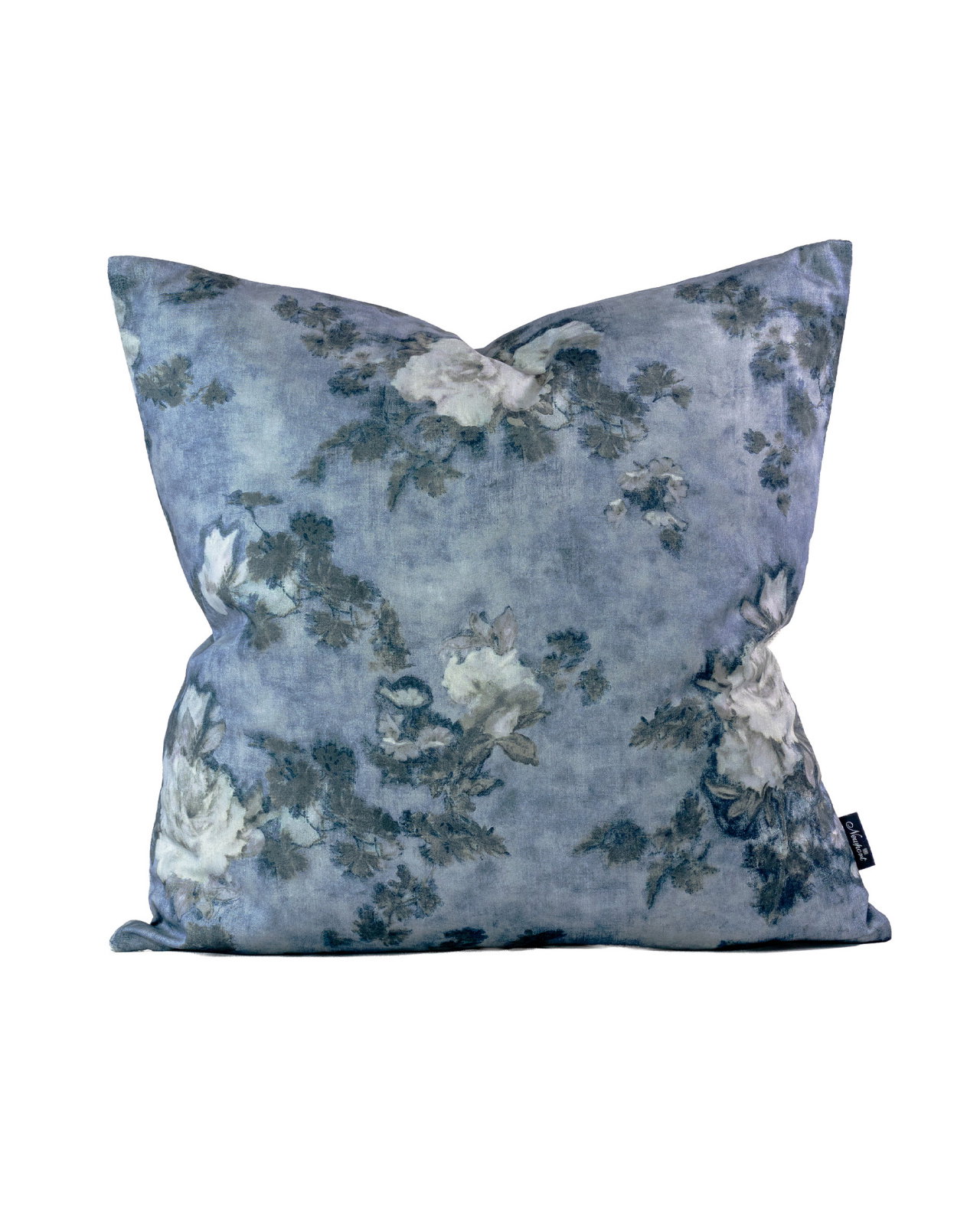 Impasto Floral Denim Cushion Cover - Blue