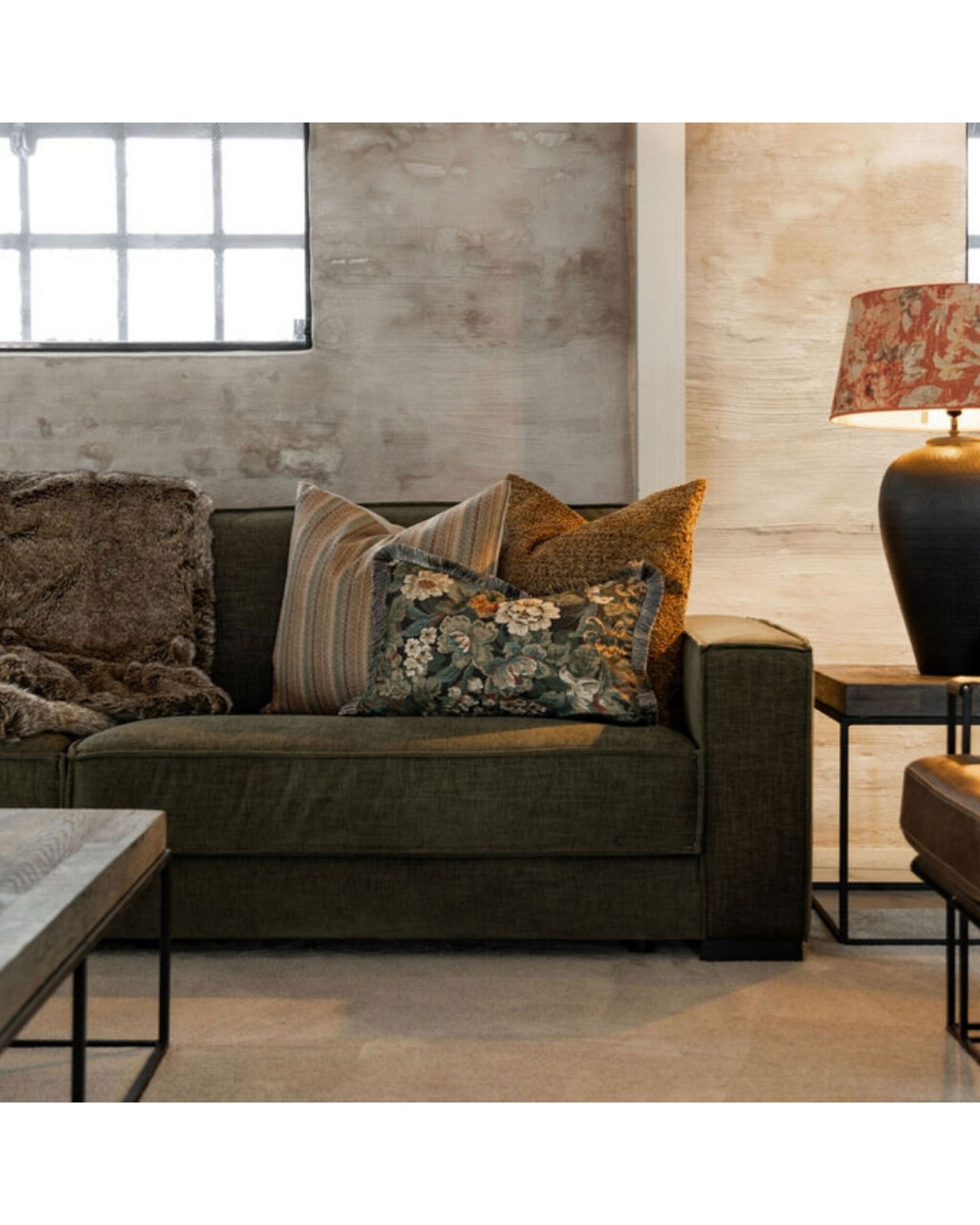 Ebonleaf Flower Cushion Cover Fringe Green