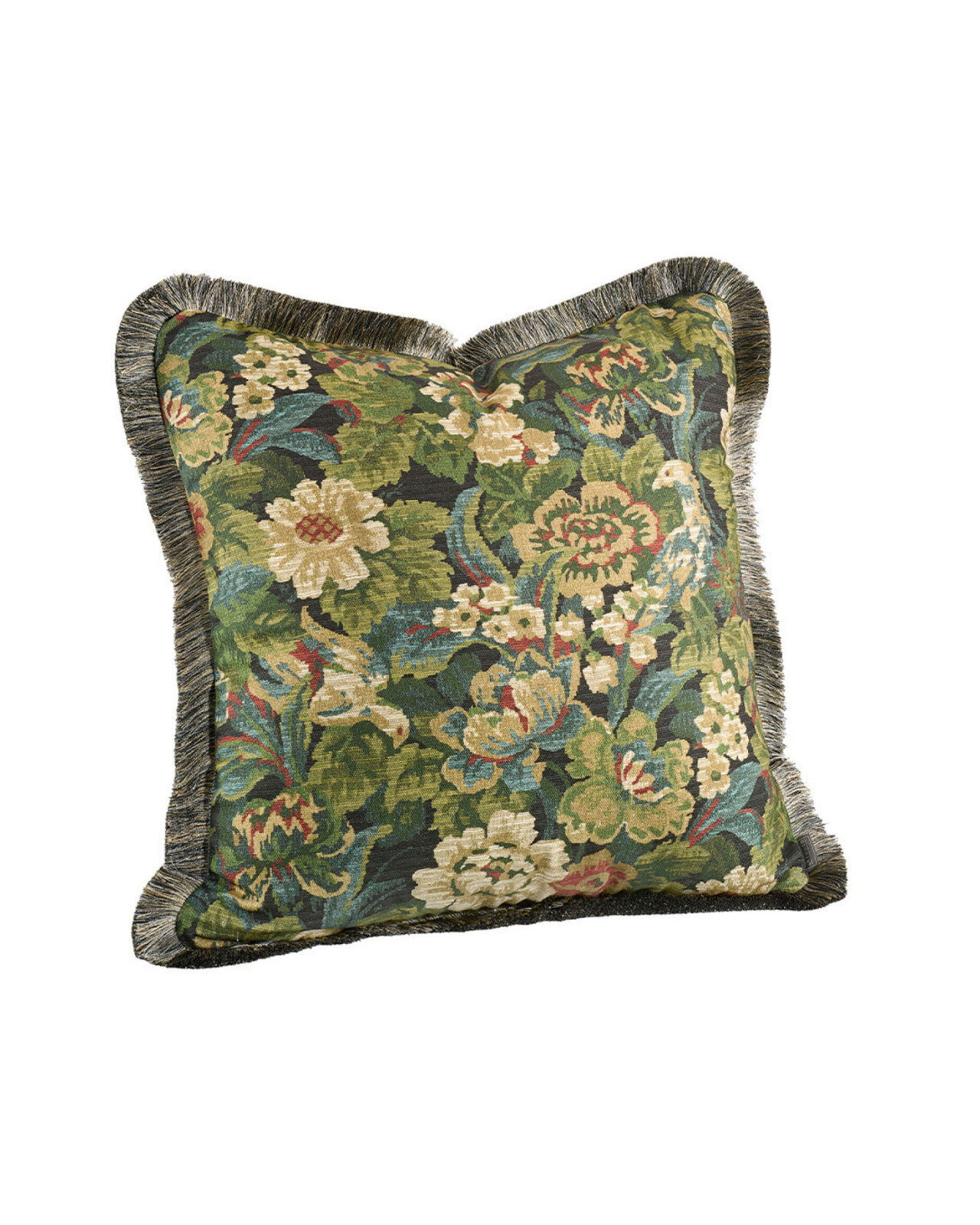 Ebonleaf Flower Cushion Cover Fringe Green