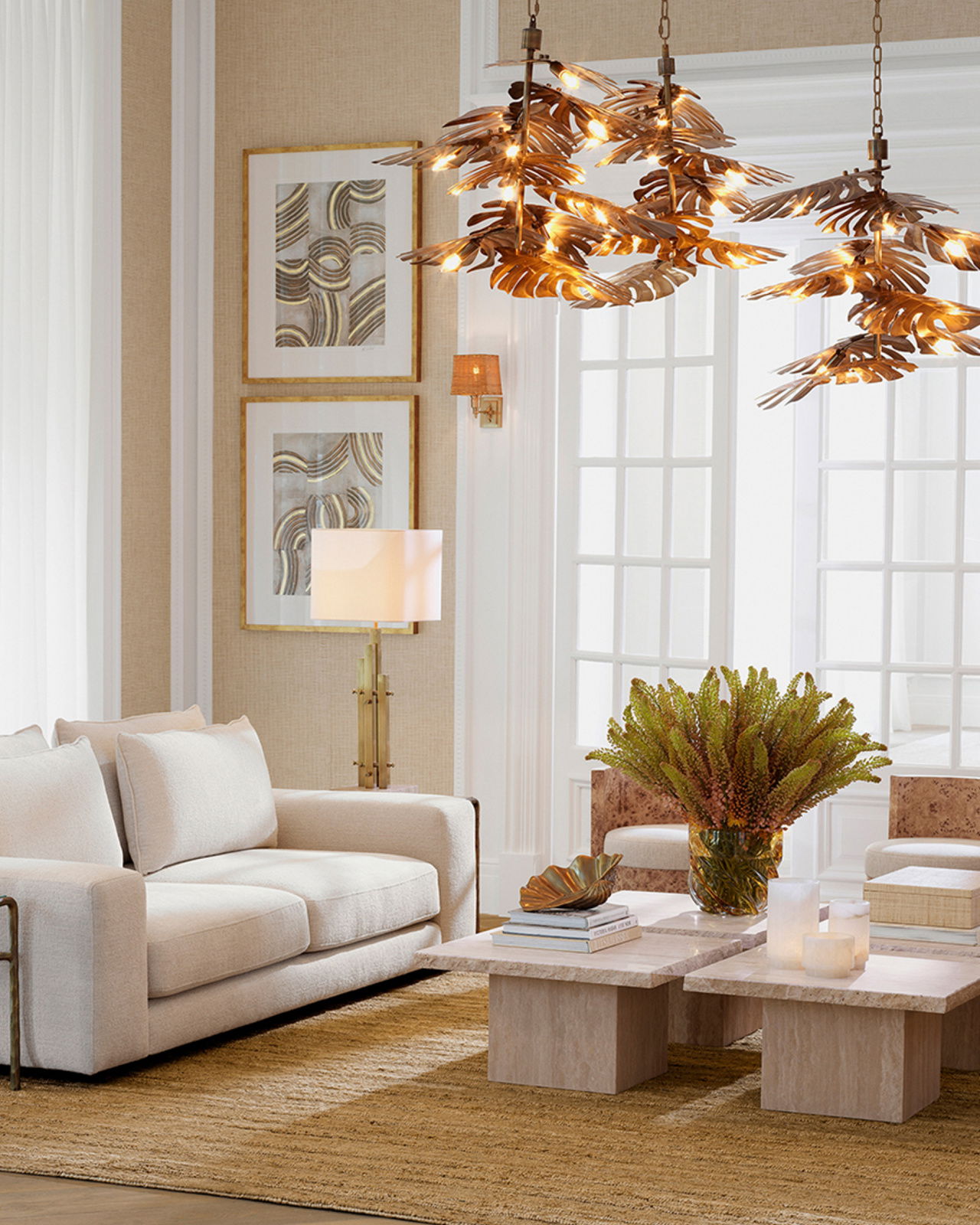 Wall Lamp Lexington Single Brass/Rattan