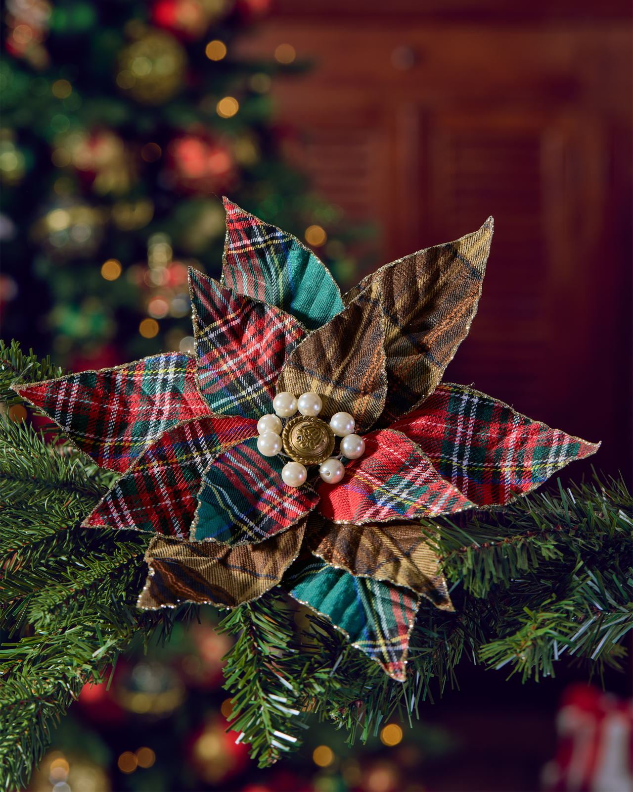 Eleanor kerstbloem kerstboomversiering tartan