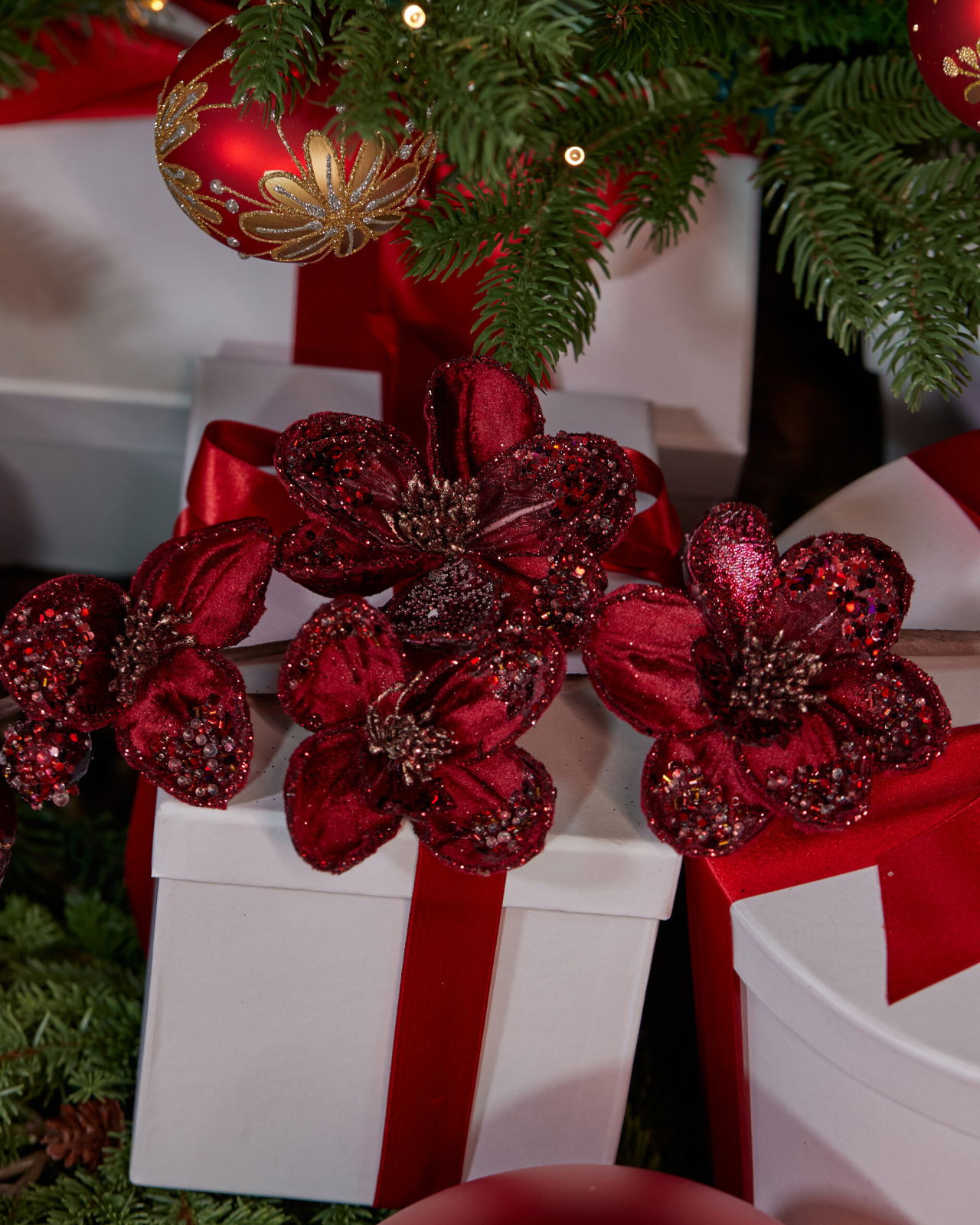 Magnolia Blossom Decorative Branch Burgundy