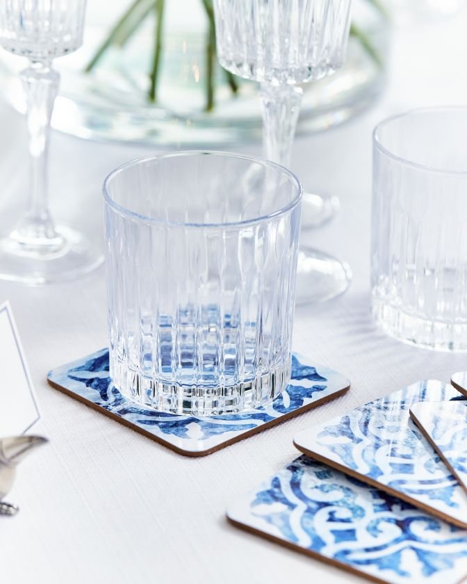 Portofino glassbrikker, blå/hvite 6-pakning