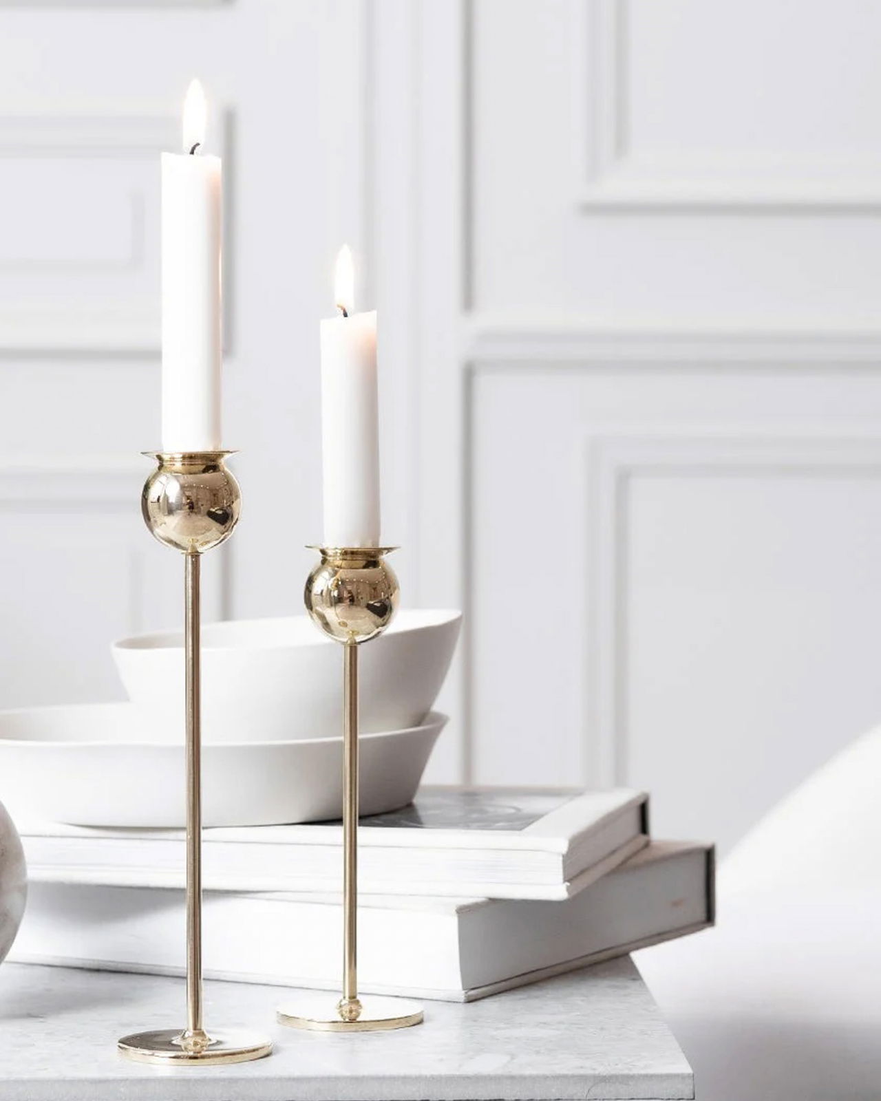 Tulp kandelaar messing set 3 stuks