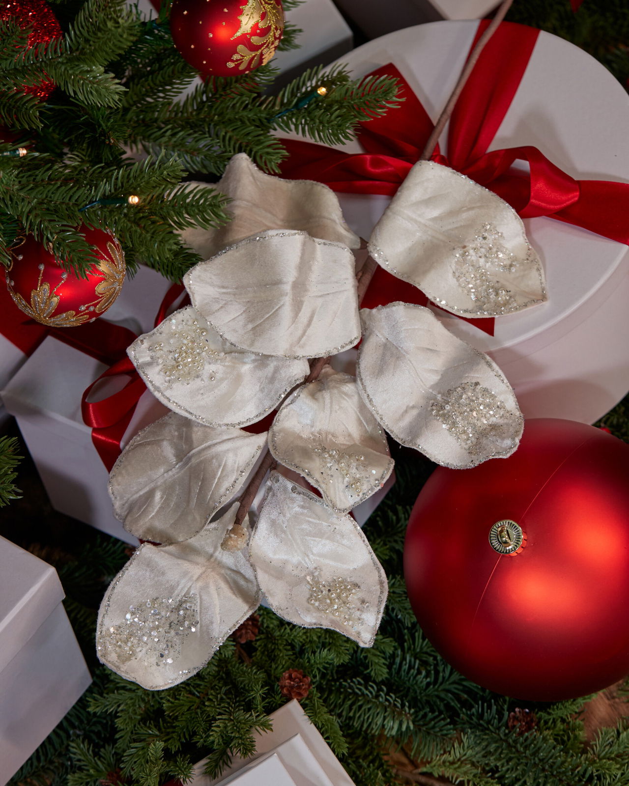 Magnolia Leaves Decorative Branch White