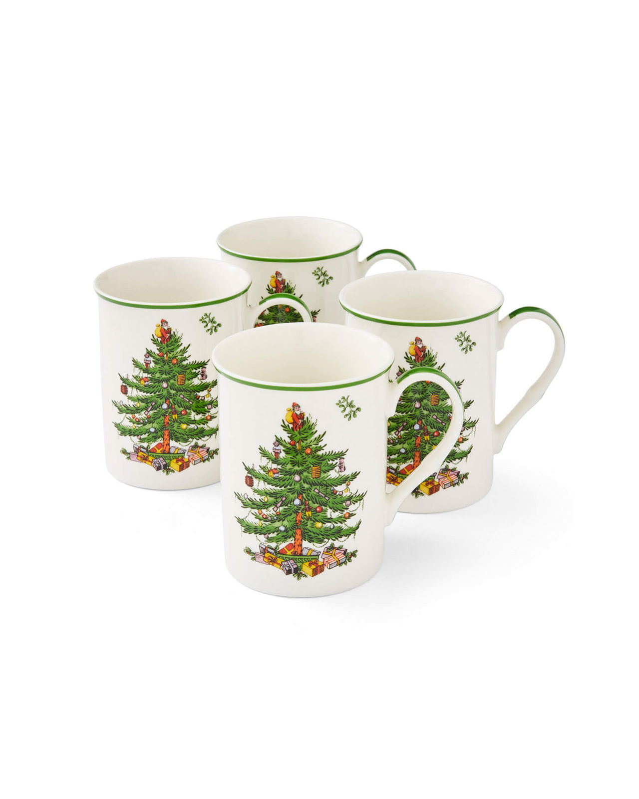 Christmas Tree Mugs White/green 4-pack