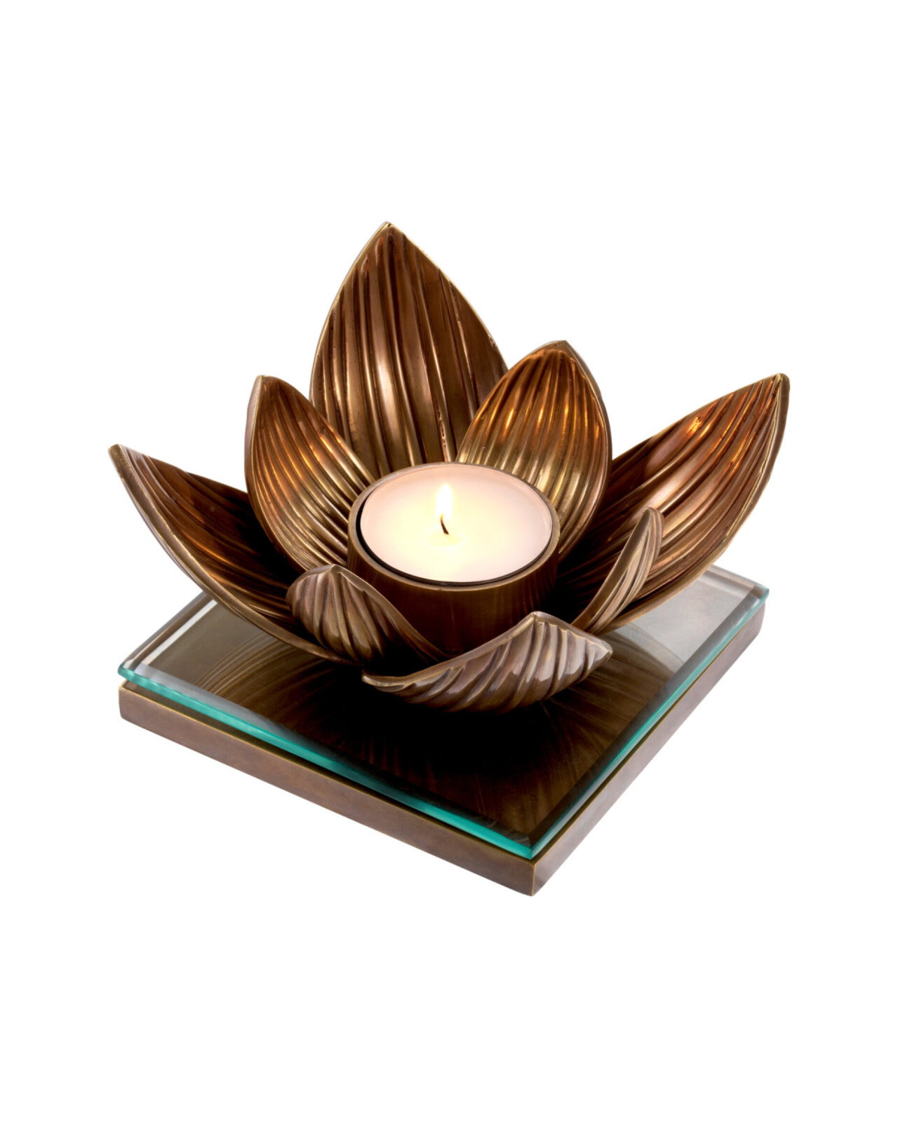 Lotus Tealight Holder Vintage Brass Finish
