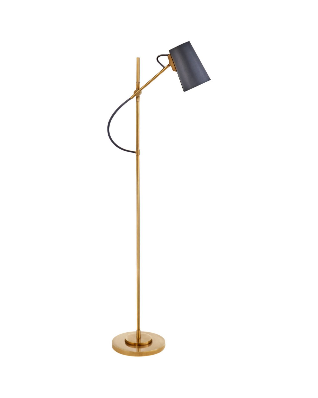 Benton Adjustable Floor Lamp Natural Brass/Navy Leather