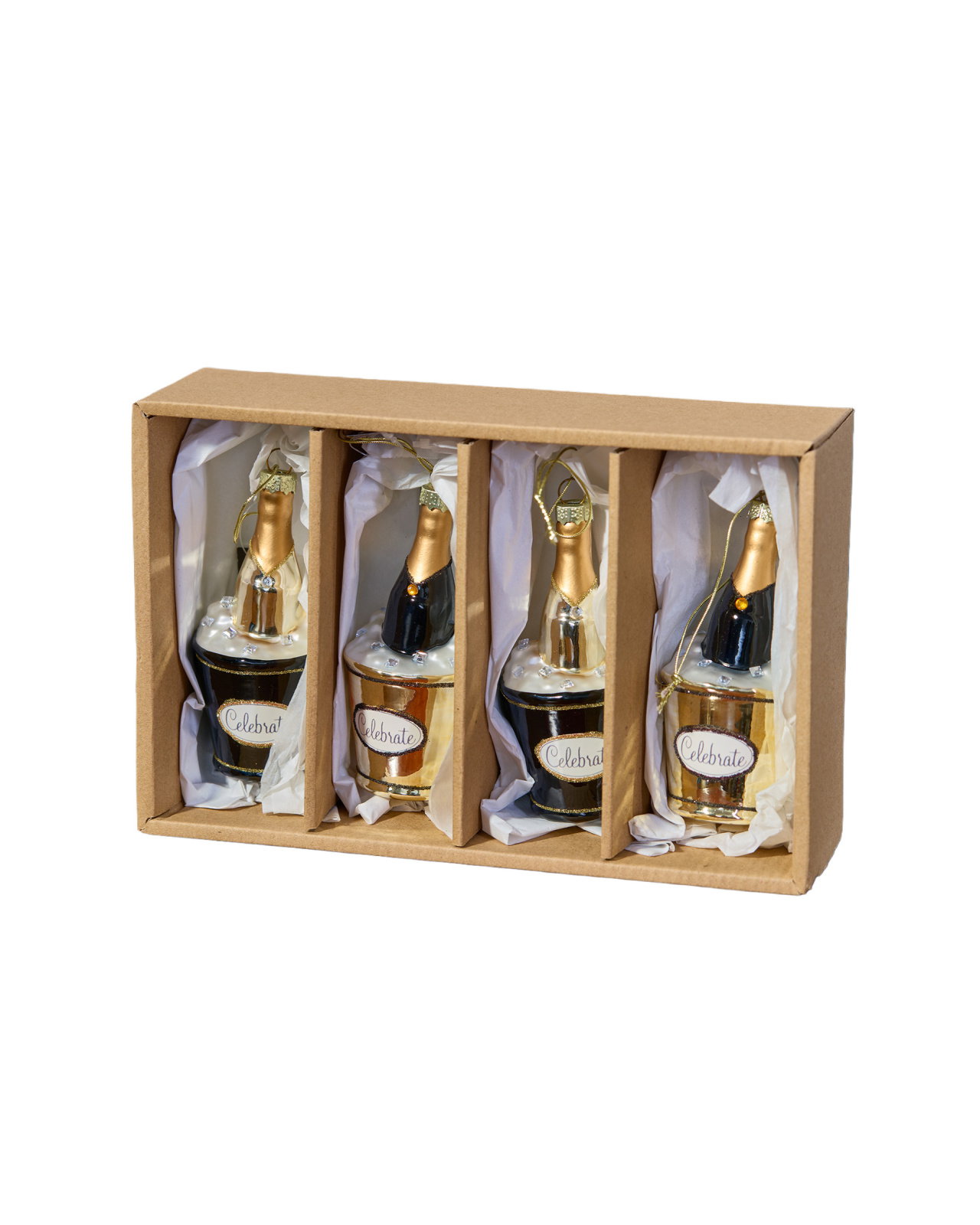 Cramant Champagne Bottle Christmas Decorations 4-pack