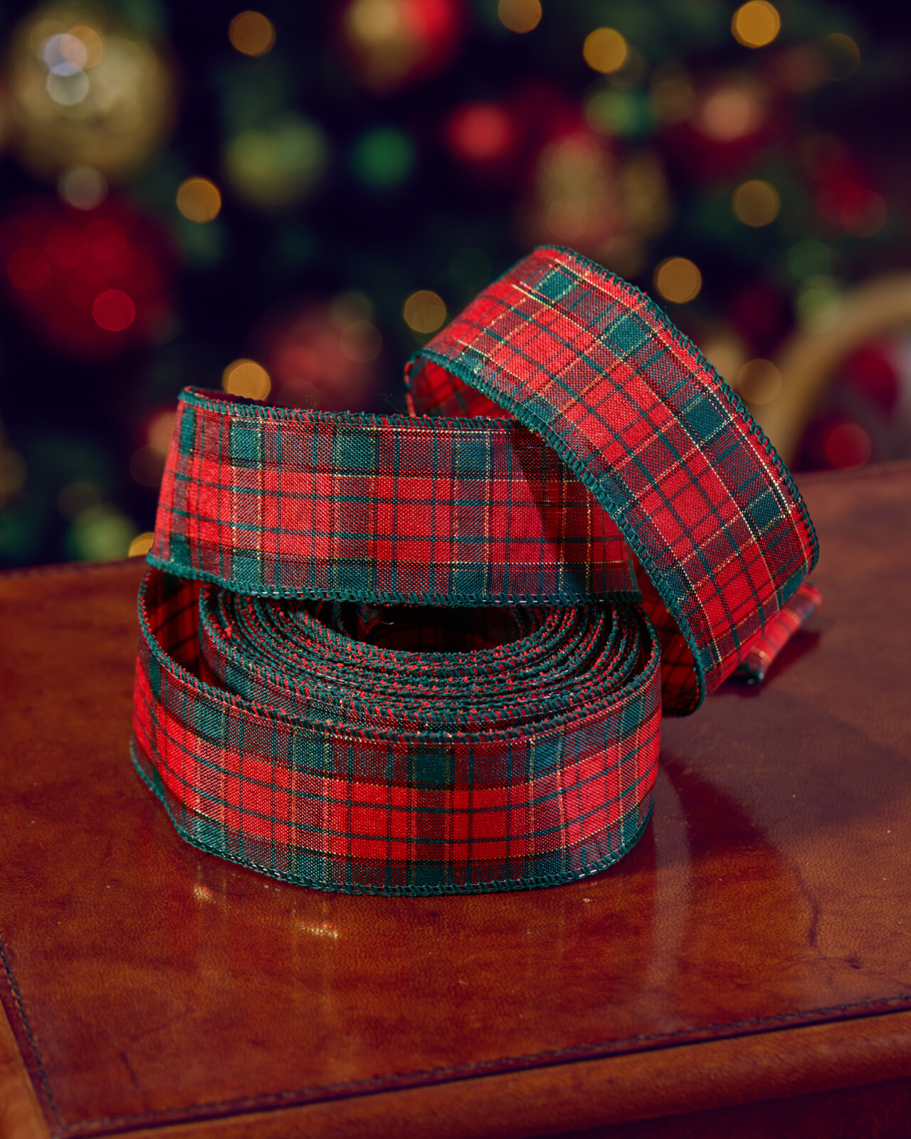 Willow textile ribbon tartan red/green 9m