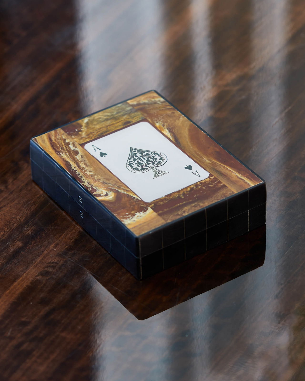 Box playing cards brown