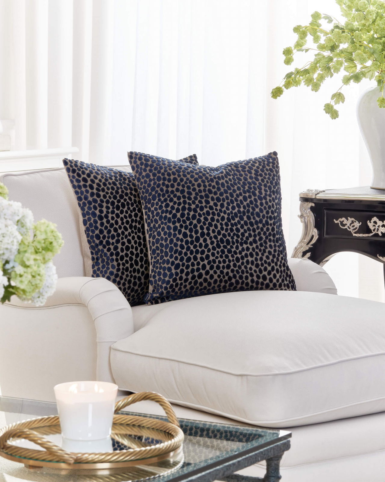 Dotty Cushion Cover Blue/Beige