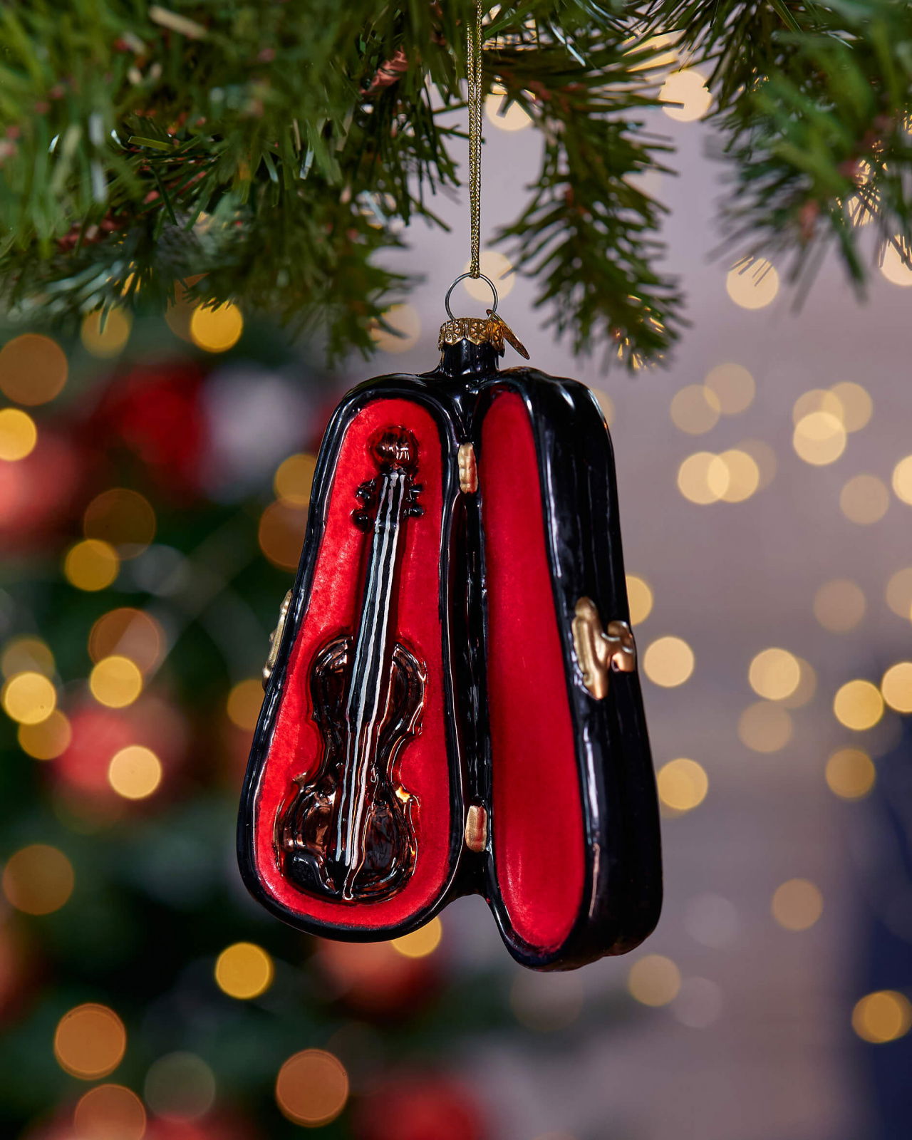 Elena viool kerstboomhanger zwart/rood