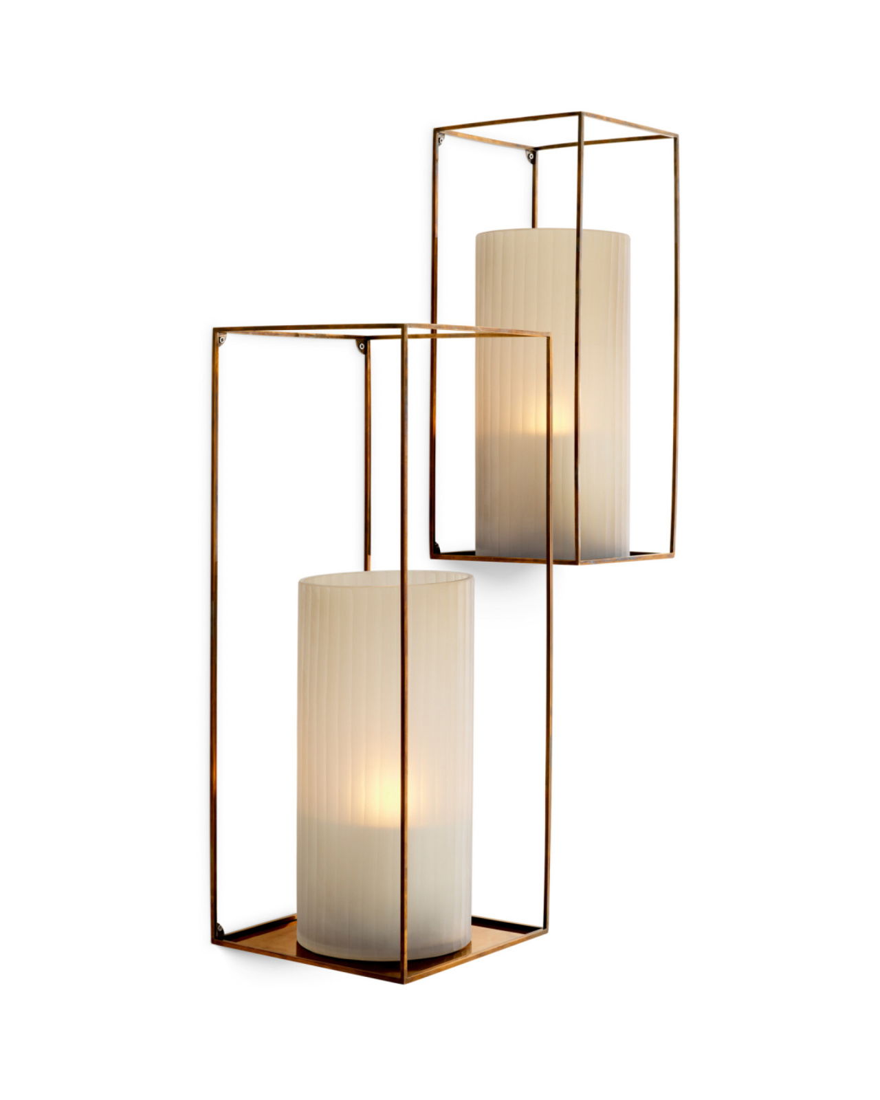 Deco Rectangular Wall Rack Vintage Brass Set of 2