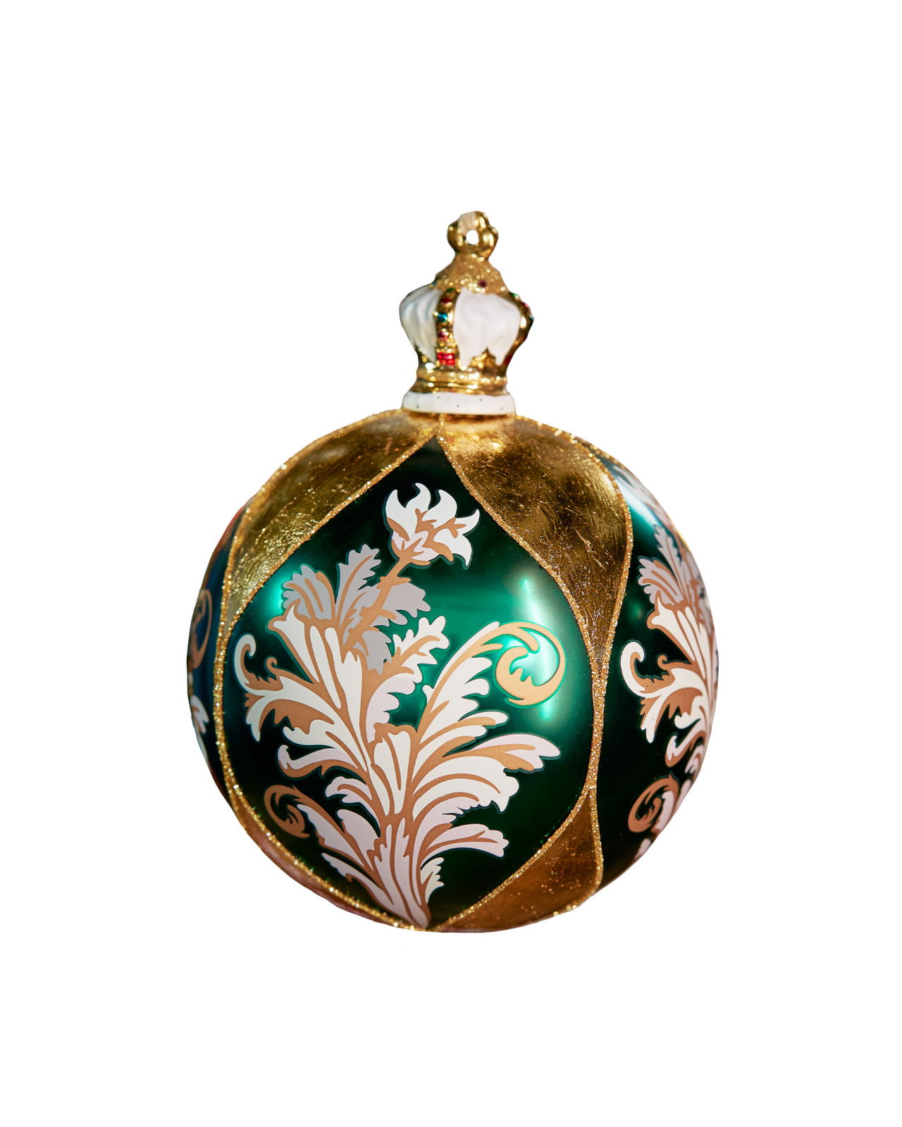 Noble Crown kerstbal groen/goud 10 cm