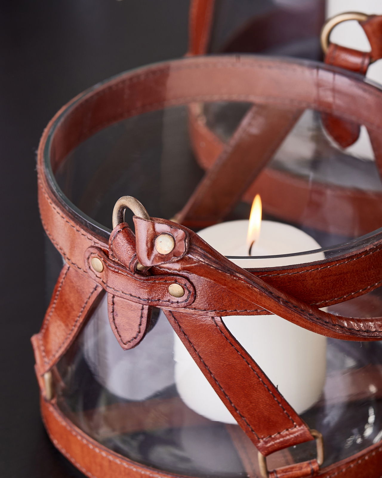 Kensington Glass Lantern Leather