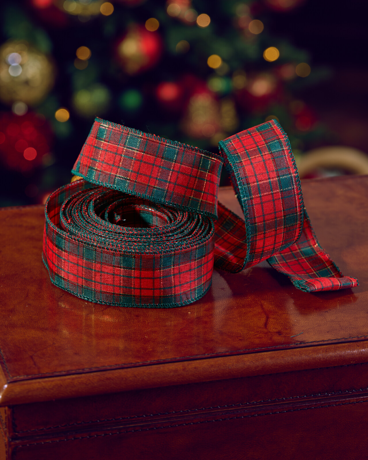 Willow textile ribbon tartan red/green 9m
