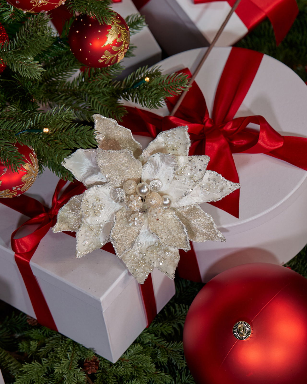 Poinsettia Decorative Branch White