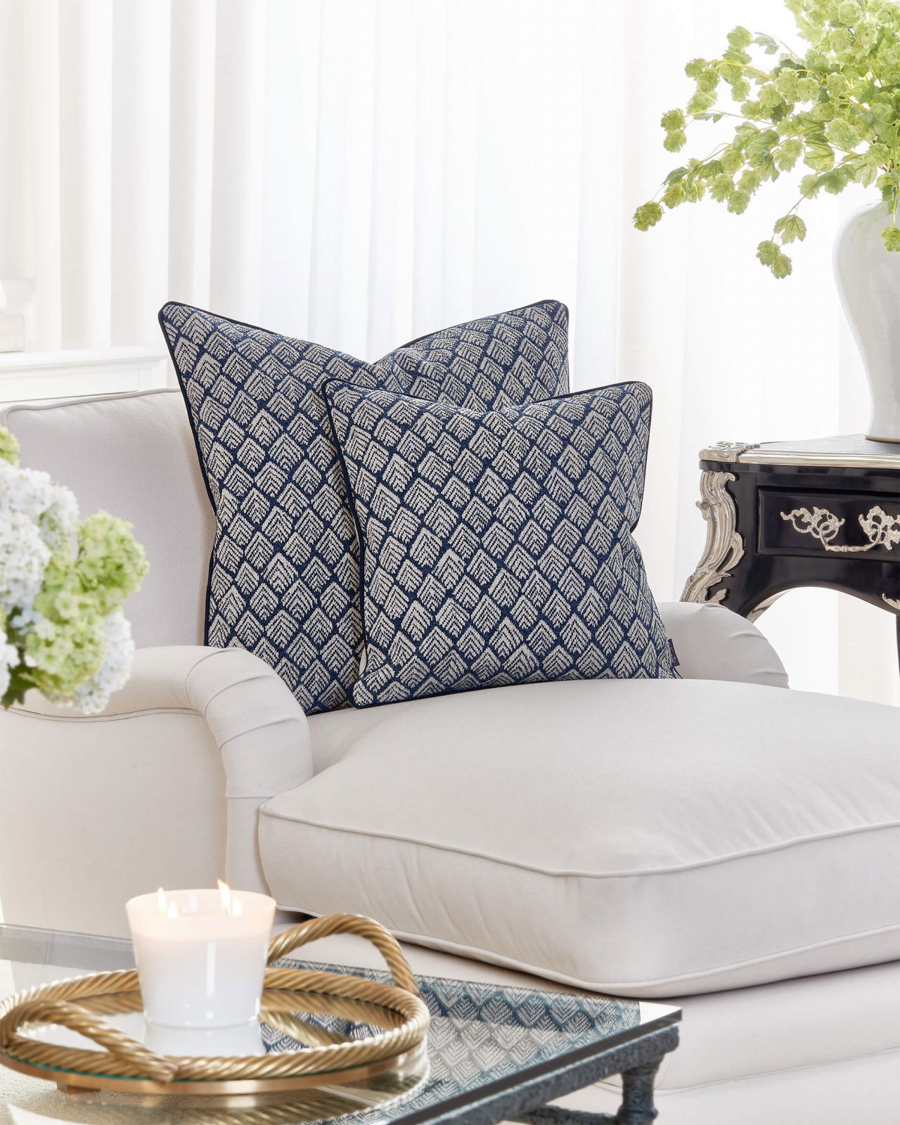 Edna kuddfodral blå/vit