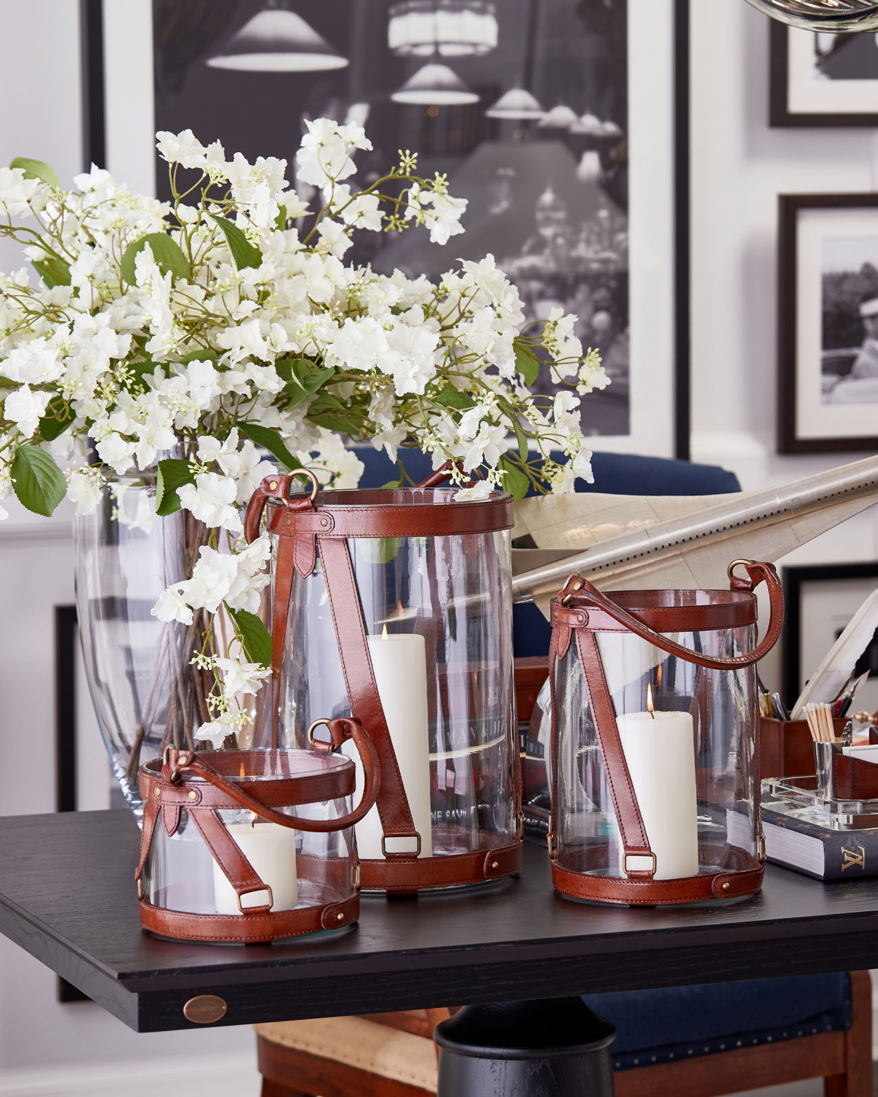 Kensington Glass Lantern Leather