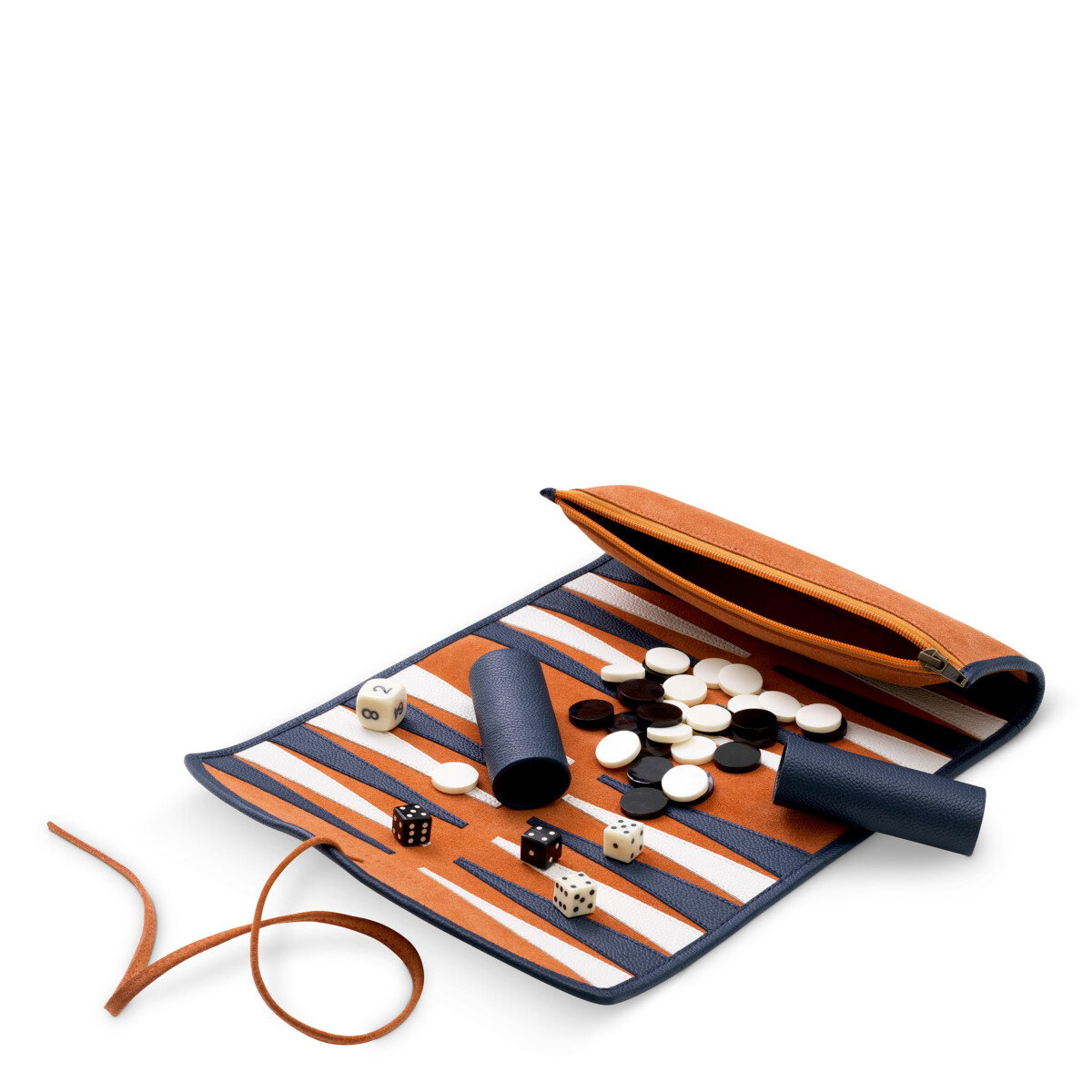 Monte Lago Backgammon Travel Set orange leather