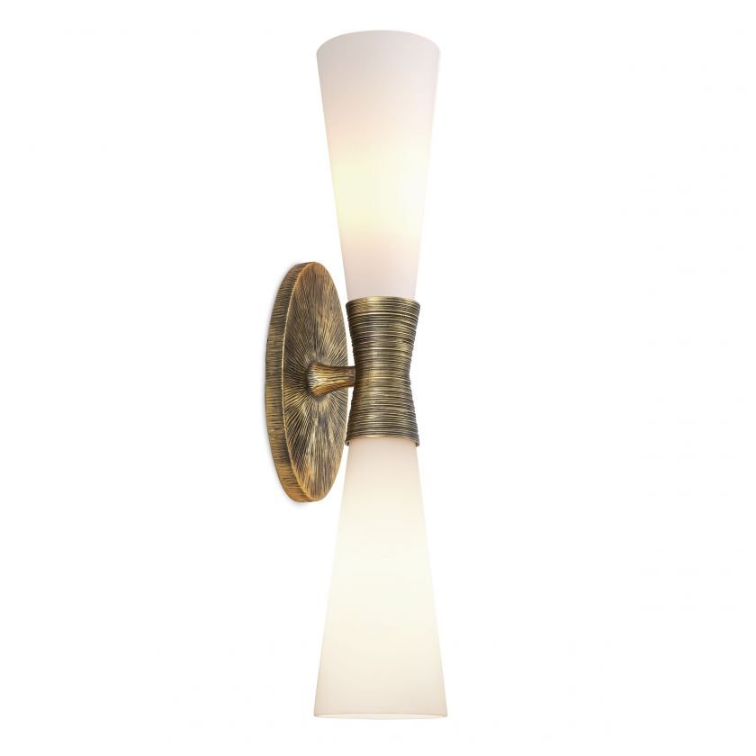 Eichholtz Claridges Double Wall Light Antique Brass Finish Glass Shade