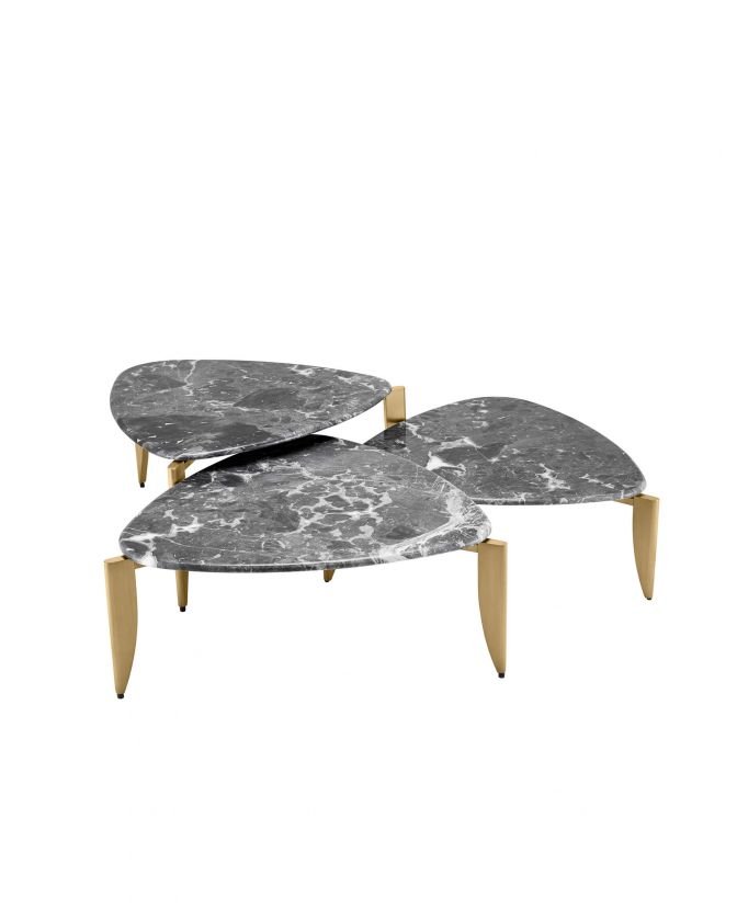 Reggioni Coffee Tables brushed brass finish grey marble