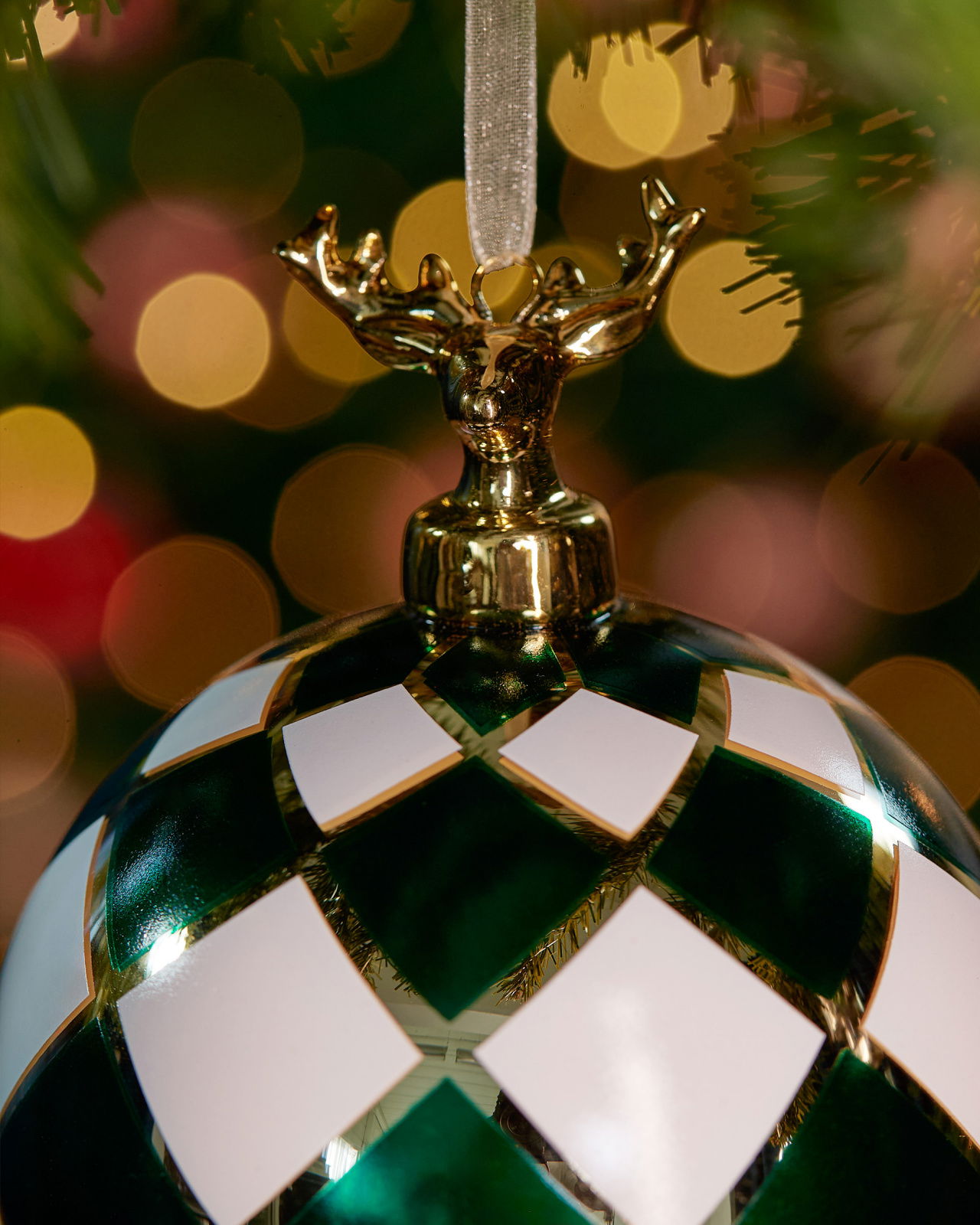 Damian Bauble Green/White 10cm