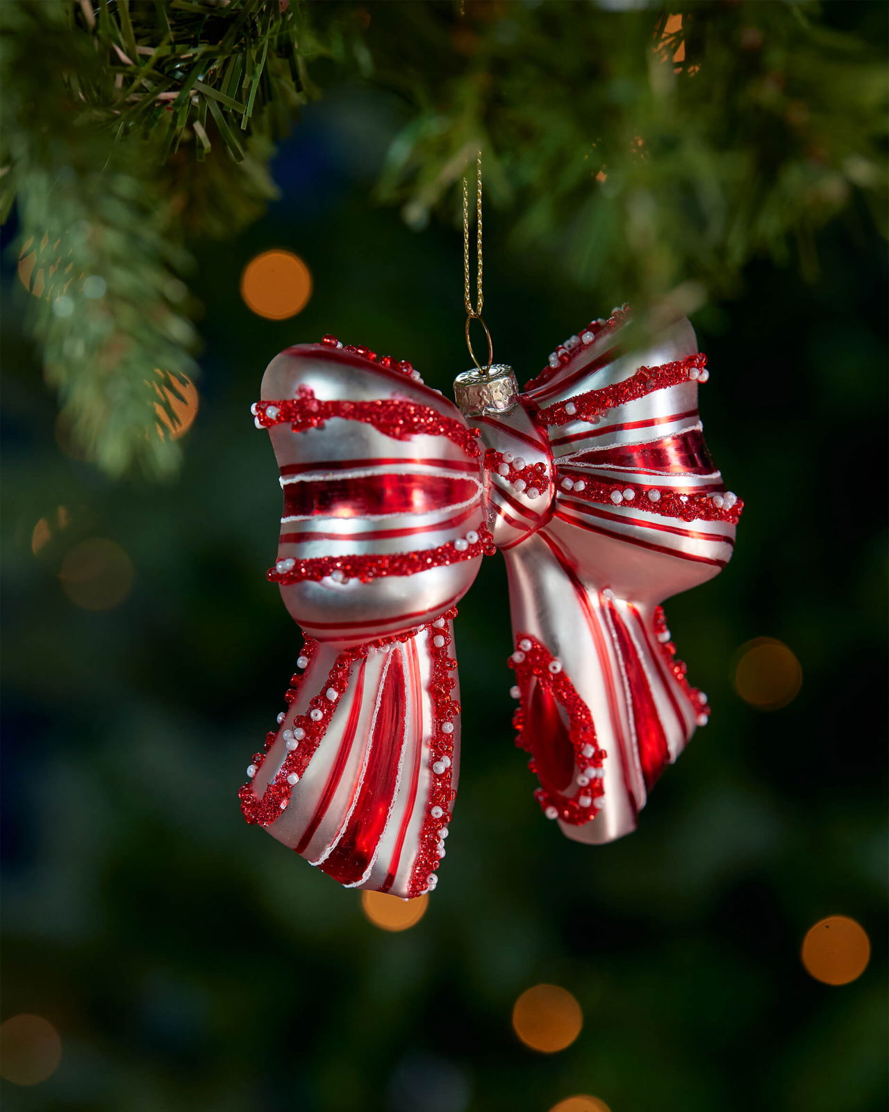 Clarabella Bow Ornament White/Red 10cm