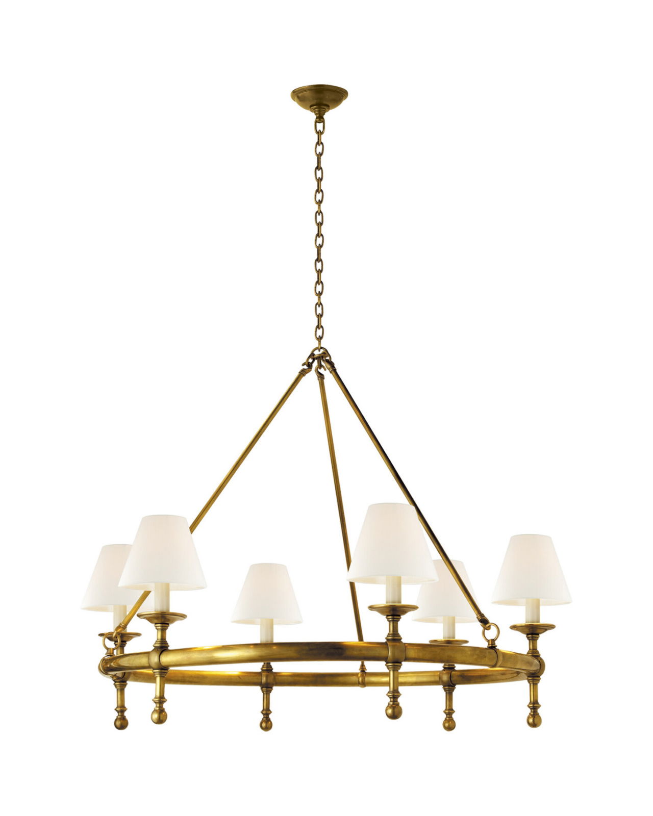 Classic Ring Chandelier Hand-Rubbed Antique Brass/Linen Shades