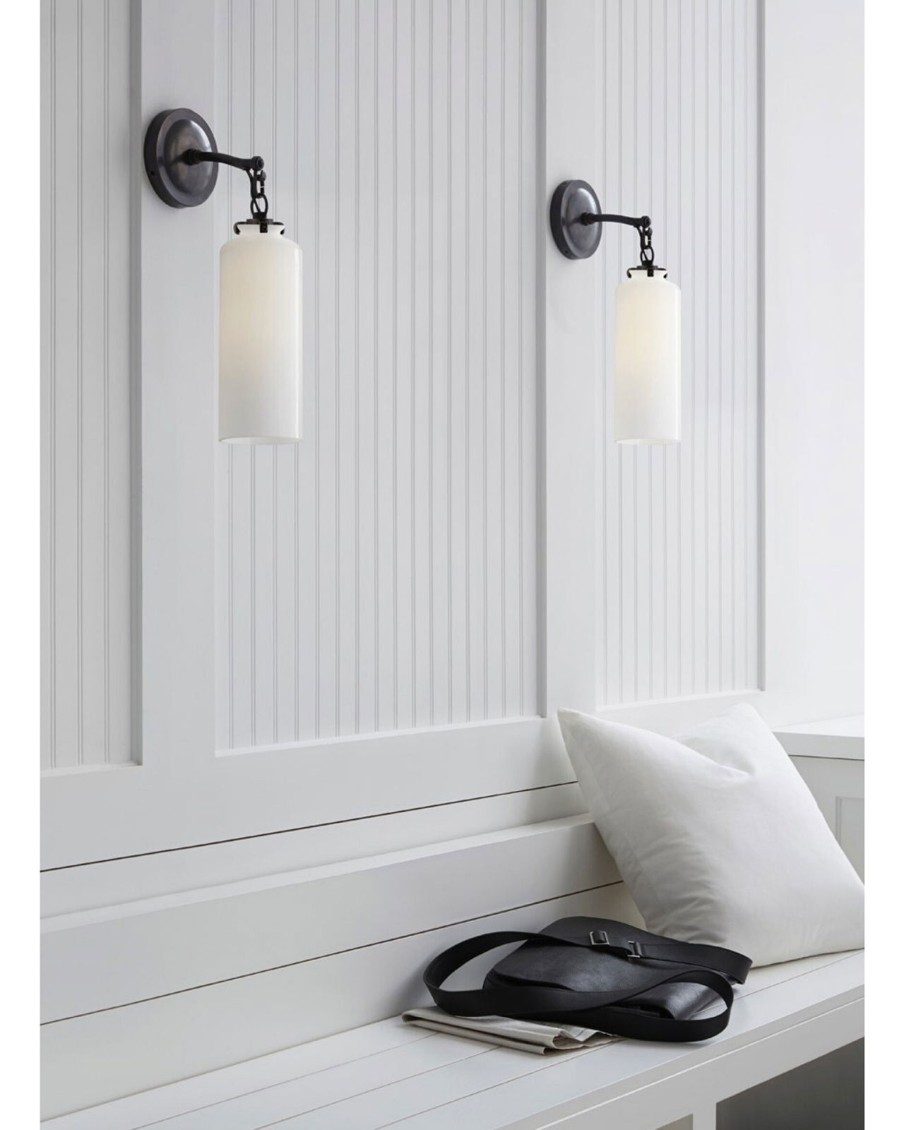 Katie Small Cylinder Sconce Bronze/White Glass