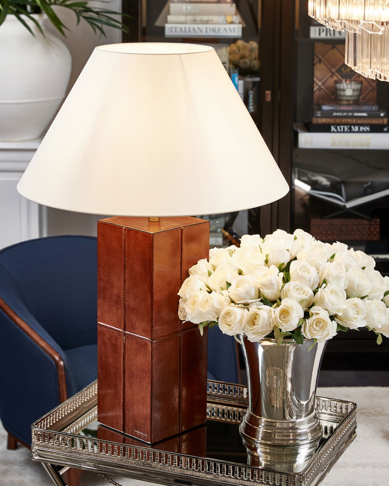 Kensington bordslampa läder kvadrat