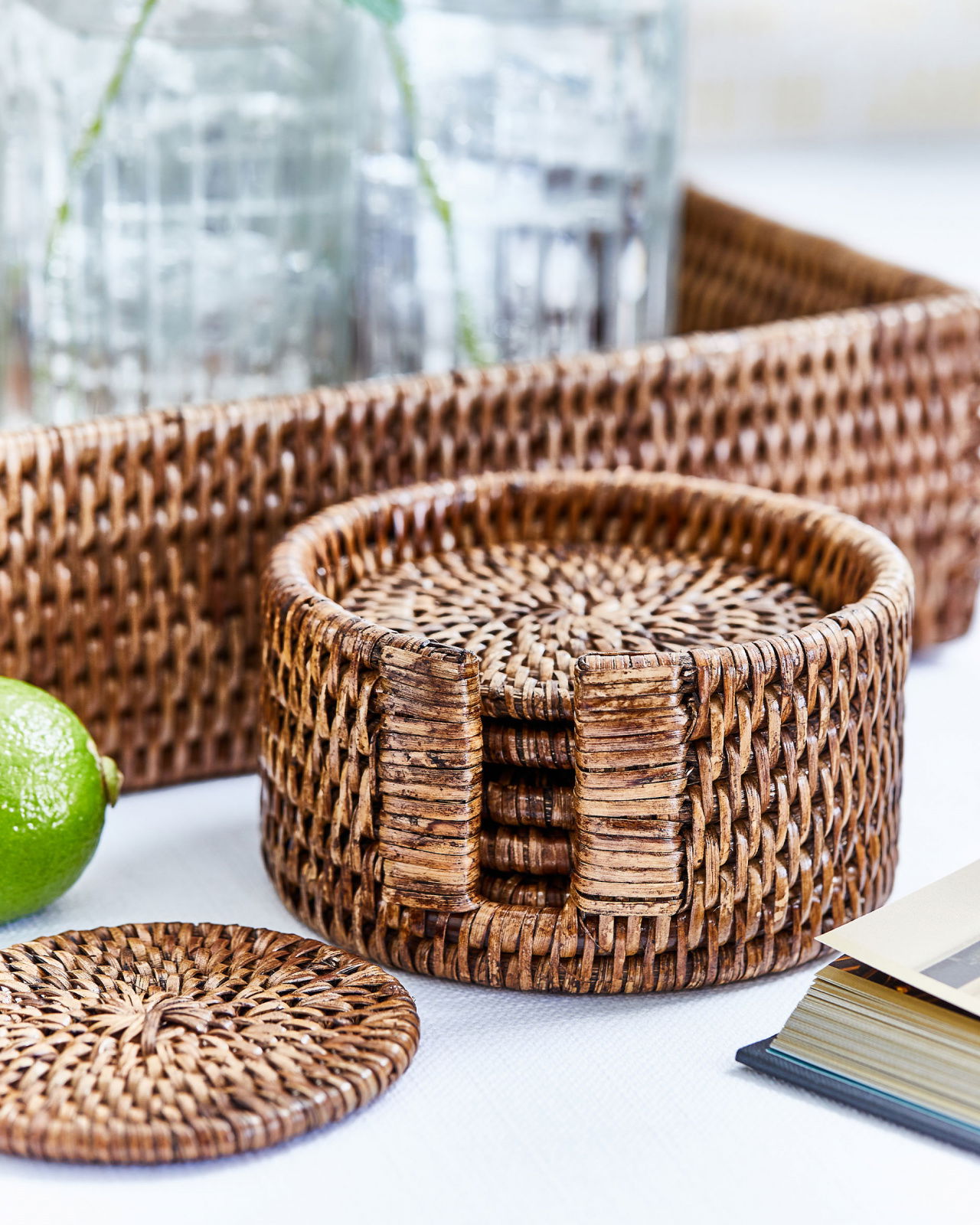 Antique glasunderlägg rotting rund 6-pack