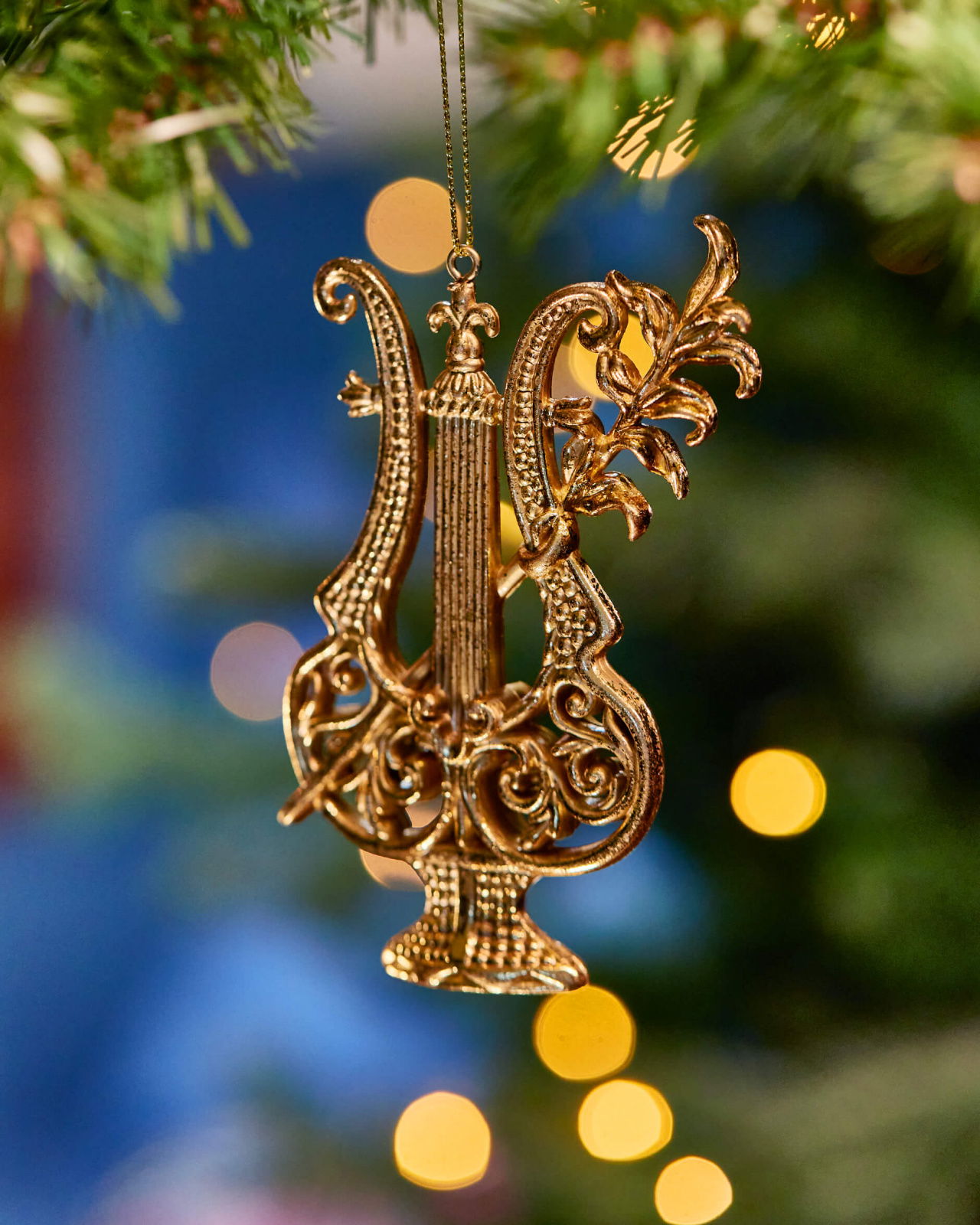 Allegra Lyre Christmas Ornament Gold