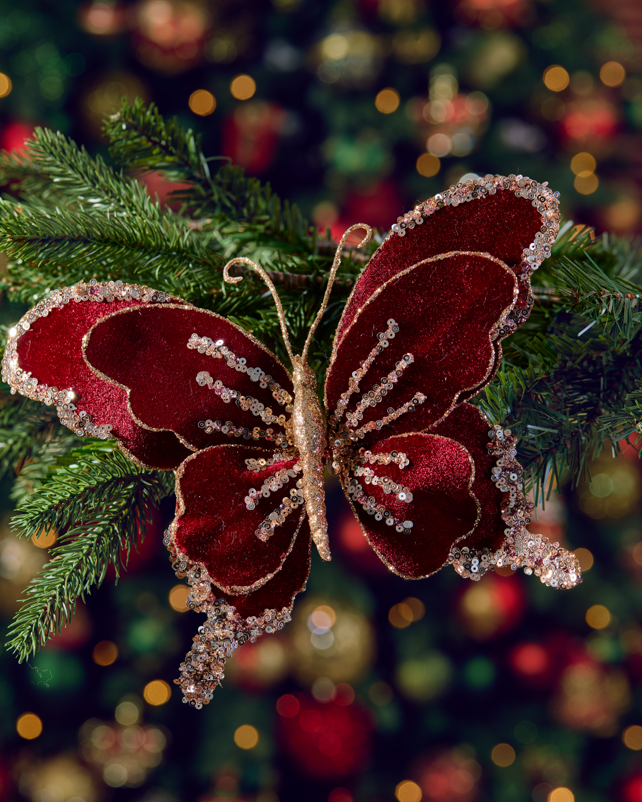Celyn butterfly Christmas tree decoration, burgundy