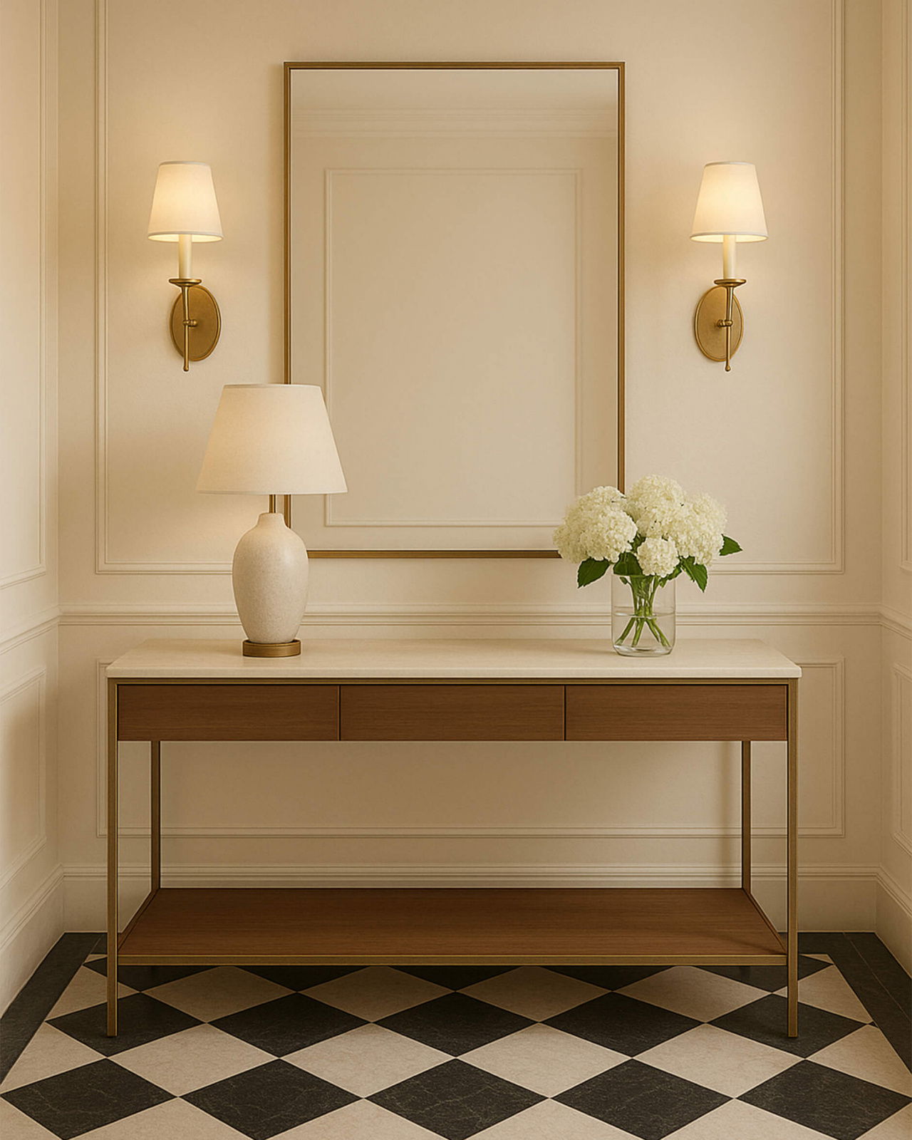 Erin konsolbord messing valnød beige