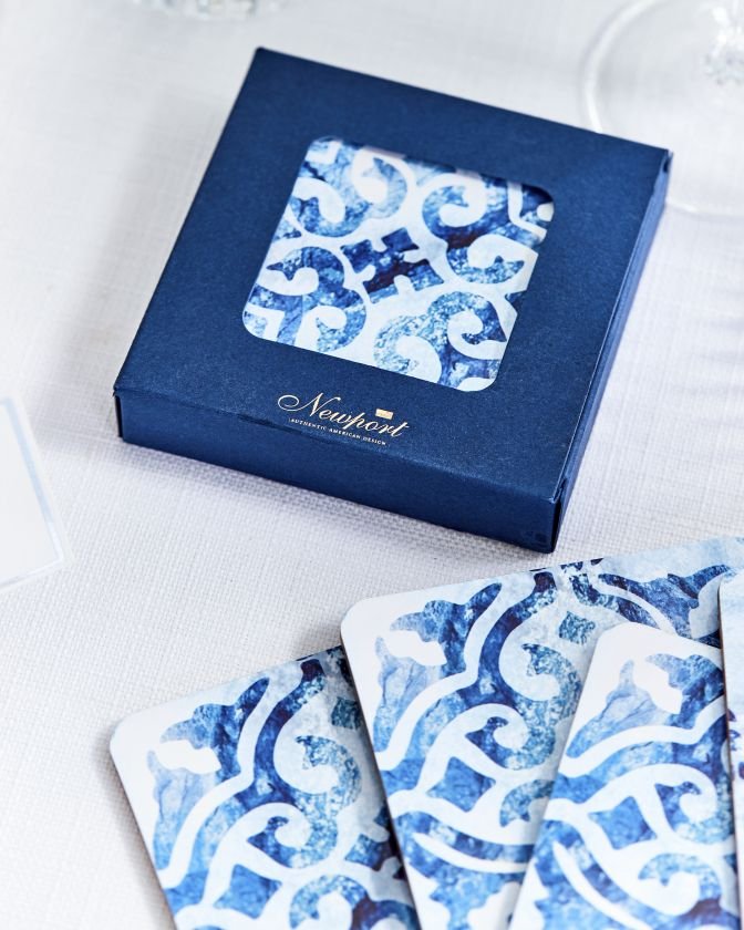 Portofino glasunderlägg blå/vit 6-pack