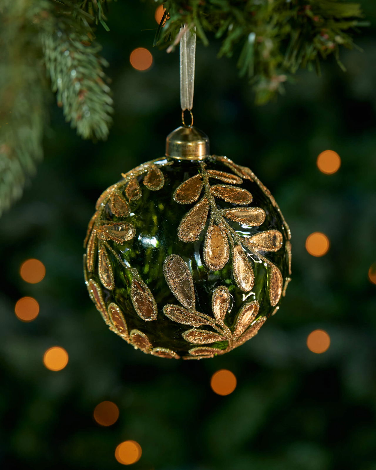 Golden Leaves julkula guld/grön 2-pack 10cm