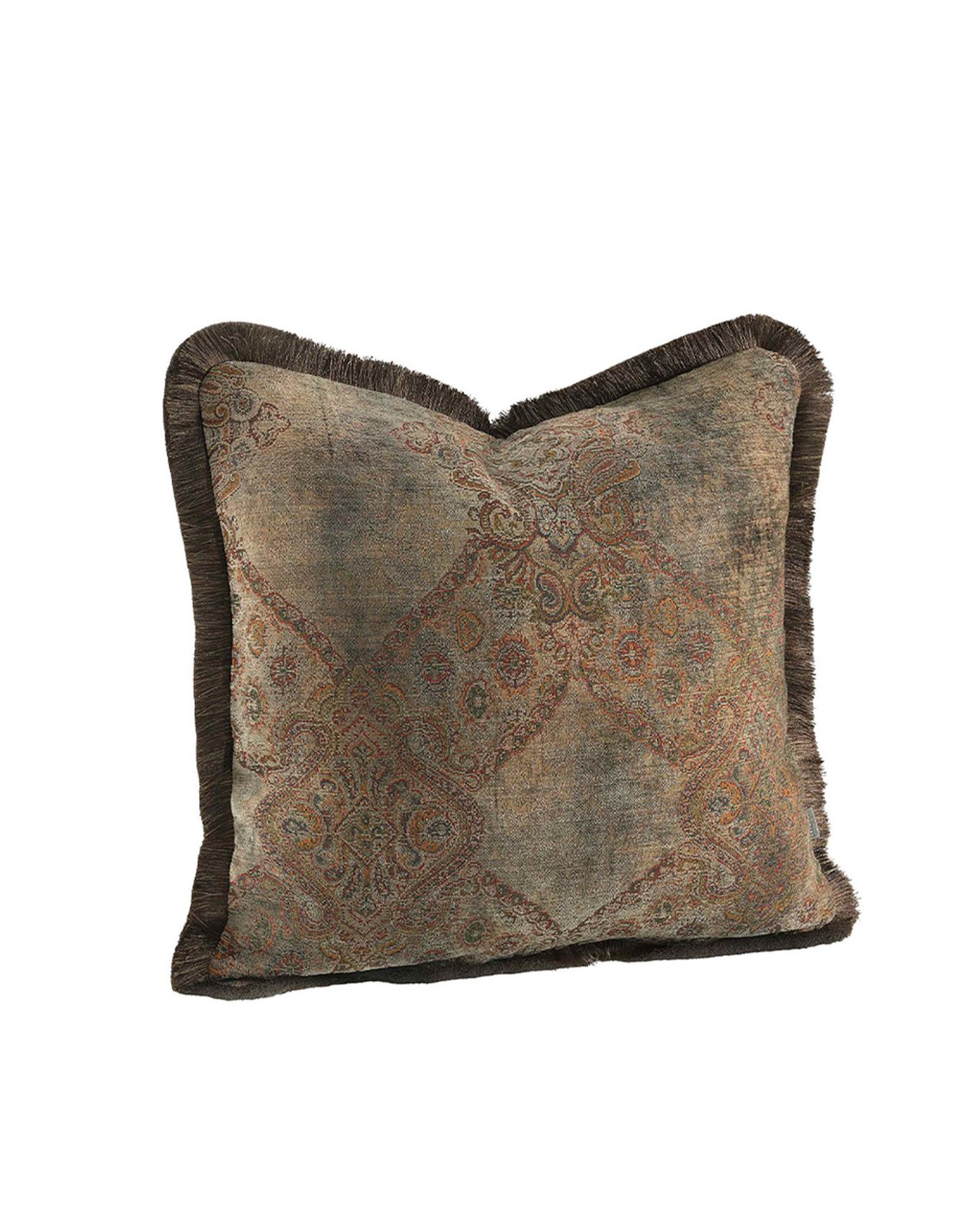 Miralago Paisley Cushion Cover Fringes Taupe